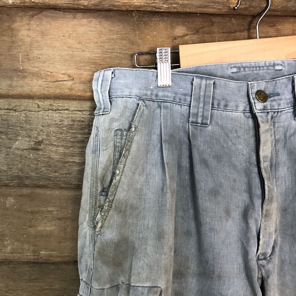Japanese Brand Gran Cisco Blue Faded Cargo Pants Multipocket Stain #927 Size US 29 - 4 Thumbnail