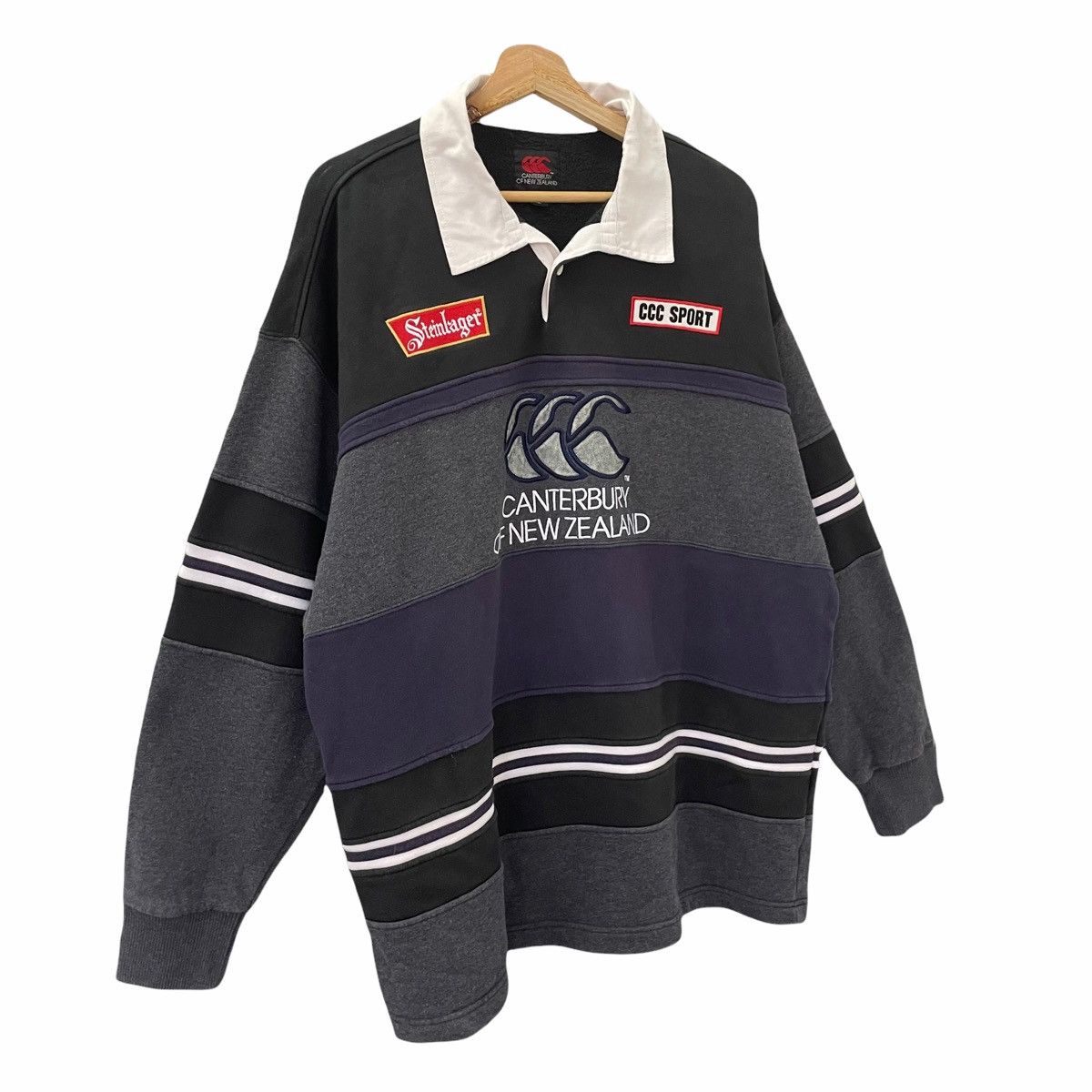 All Blacks × Canterbury of New Zealand × Vintage 💥Vintage Canterbury Steinlager Rugby Polo Stripes Design Size US XL / EU 56 / 4 - 3 Thumbnail
