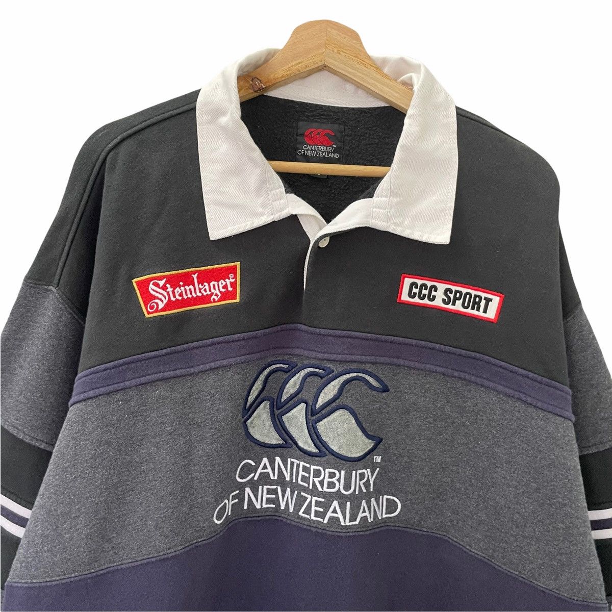 All Blacks × Canterbury of New Zealand × Vintage 💥Vintage Canterbury Steinlager Rugby Polo Stripes Design Size US XL / EU 56 / 4 - 5 Thumbnail