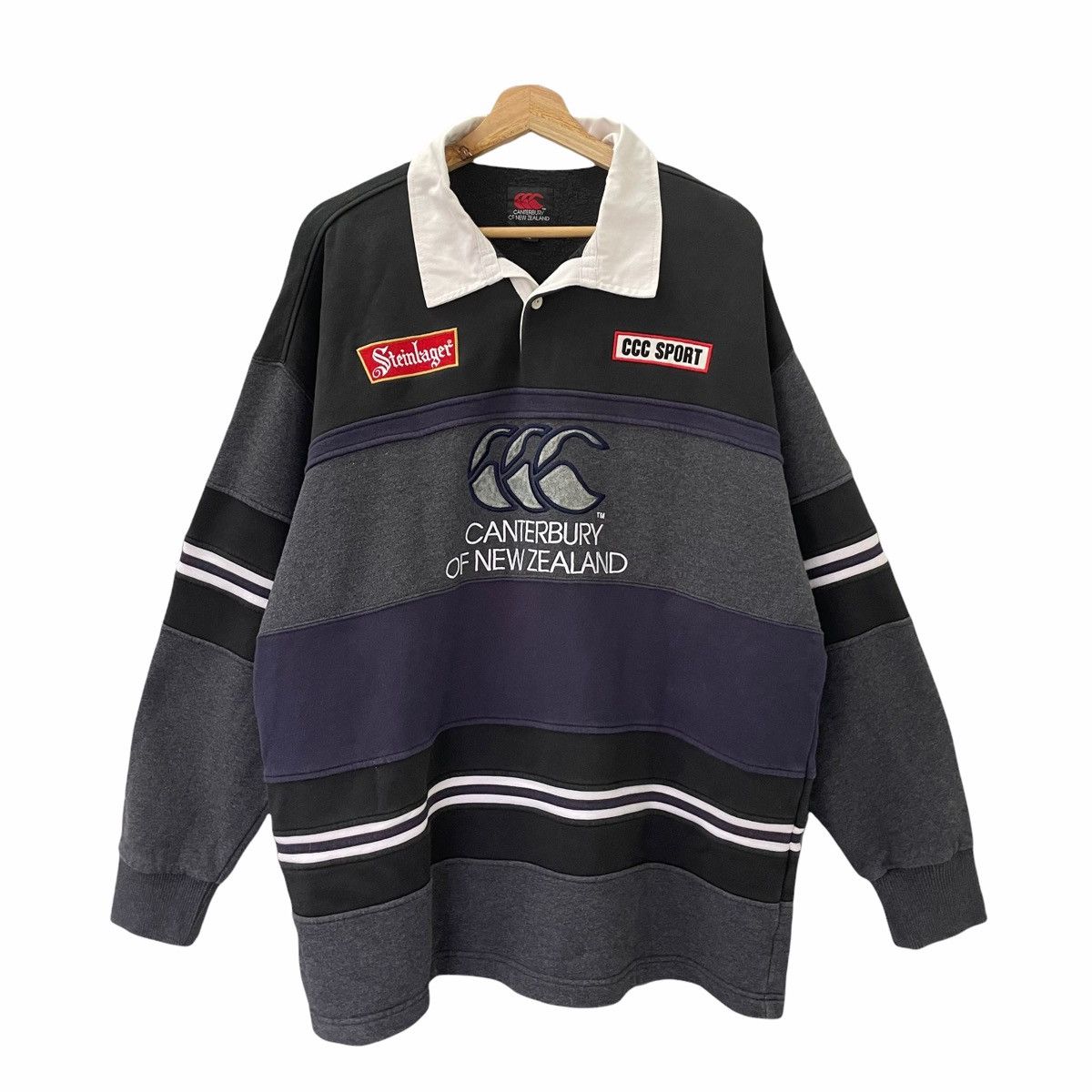 All Blacks × Canterbury of New Zealand × Vintage 💥Vintage Canterbury Steinlager Rugby Polo Stripes Design Size US XL / EU 56 / 4 - 2 Thumbnail