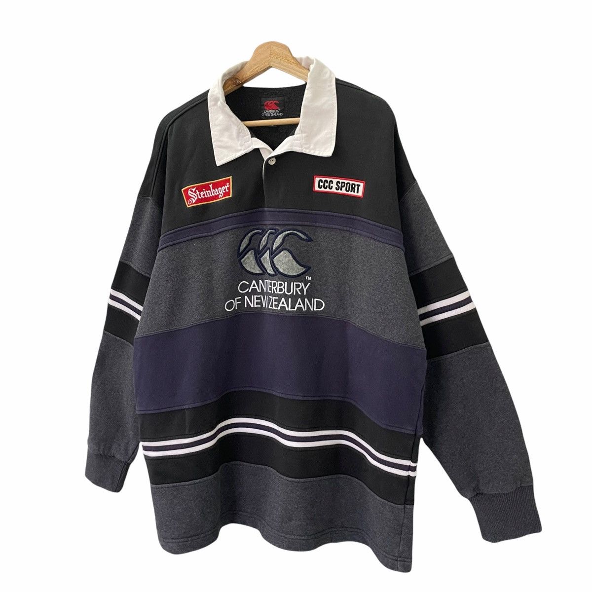 All Blacks × Canterbury of New Zealand × Vintage 💥Vintage Canterbury Steinlager Rugby Polo Stripes Design Size US XL / EU 56 / 4 - 4 Thumbnail