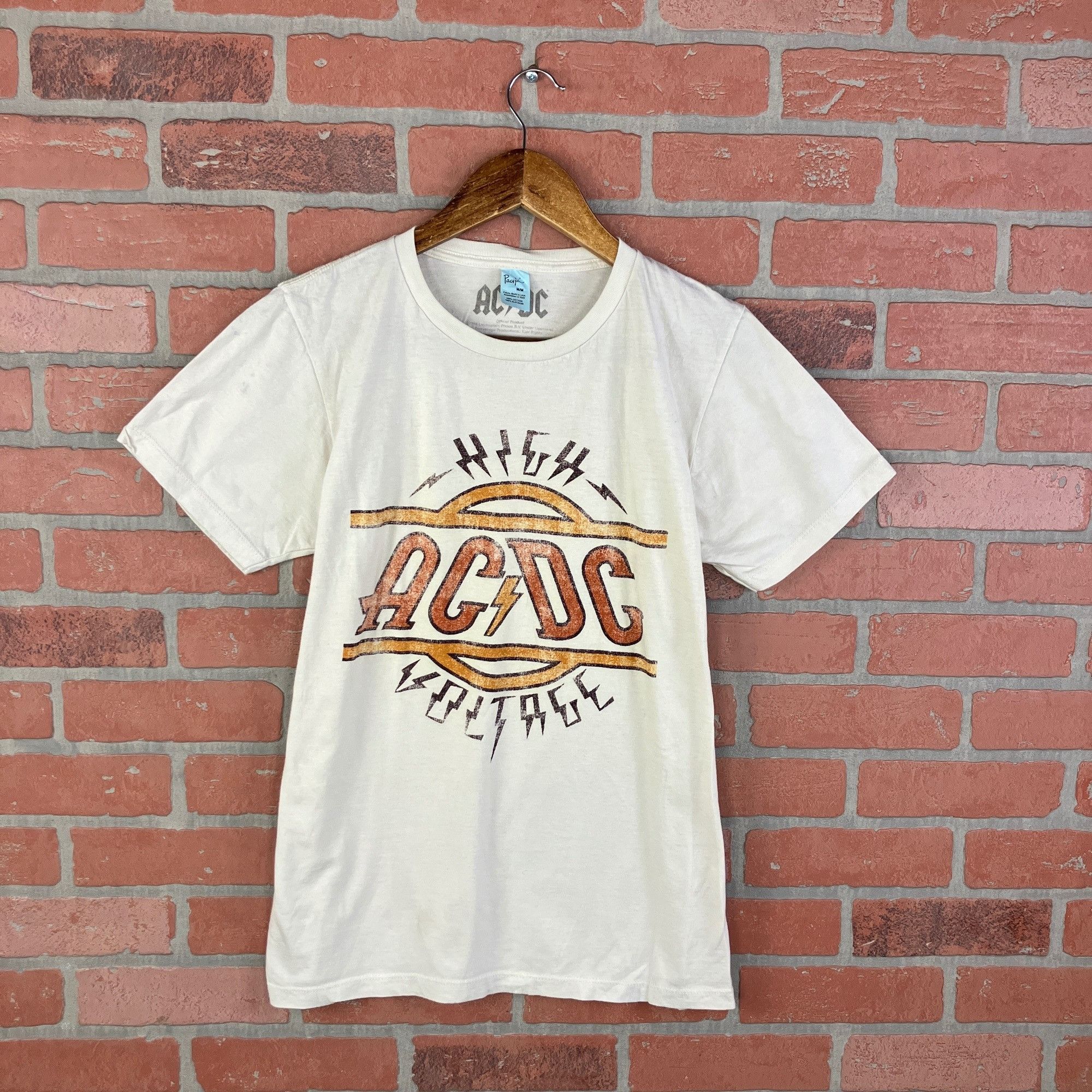 Ac/Dc ACDC Rock Band High Voltage Logo Ivory Short Sleeve Graphic | Grailed