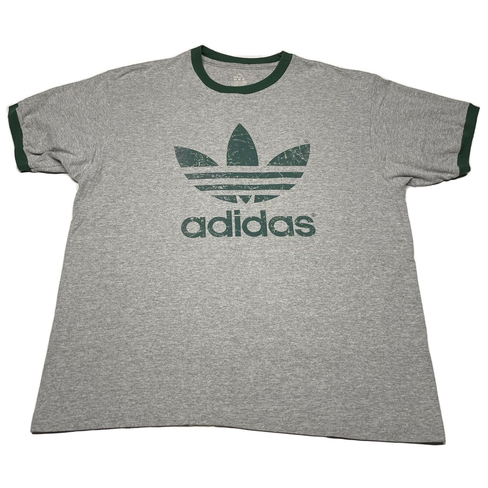 Adidas Vintage Adidas Ringer T-Shirt Mens Large Gray Green Trefoil Logo ...