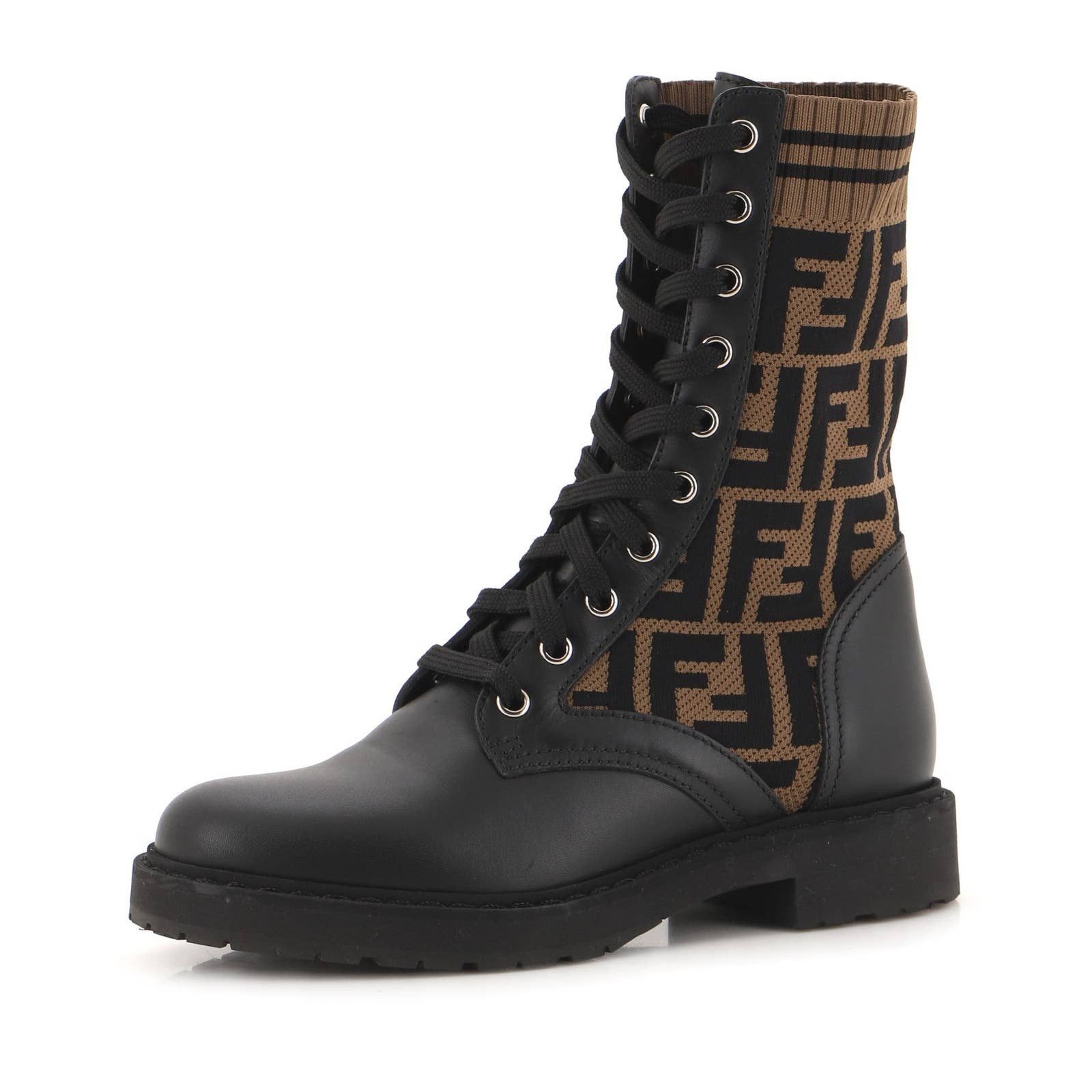 rockoko knit leather combat boots