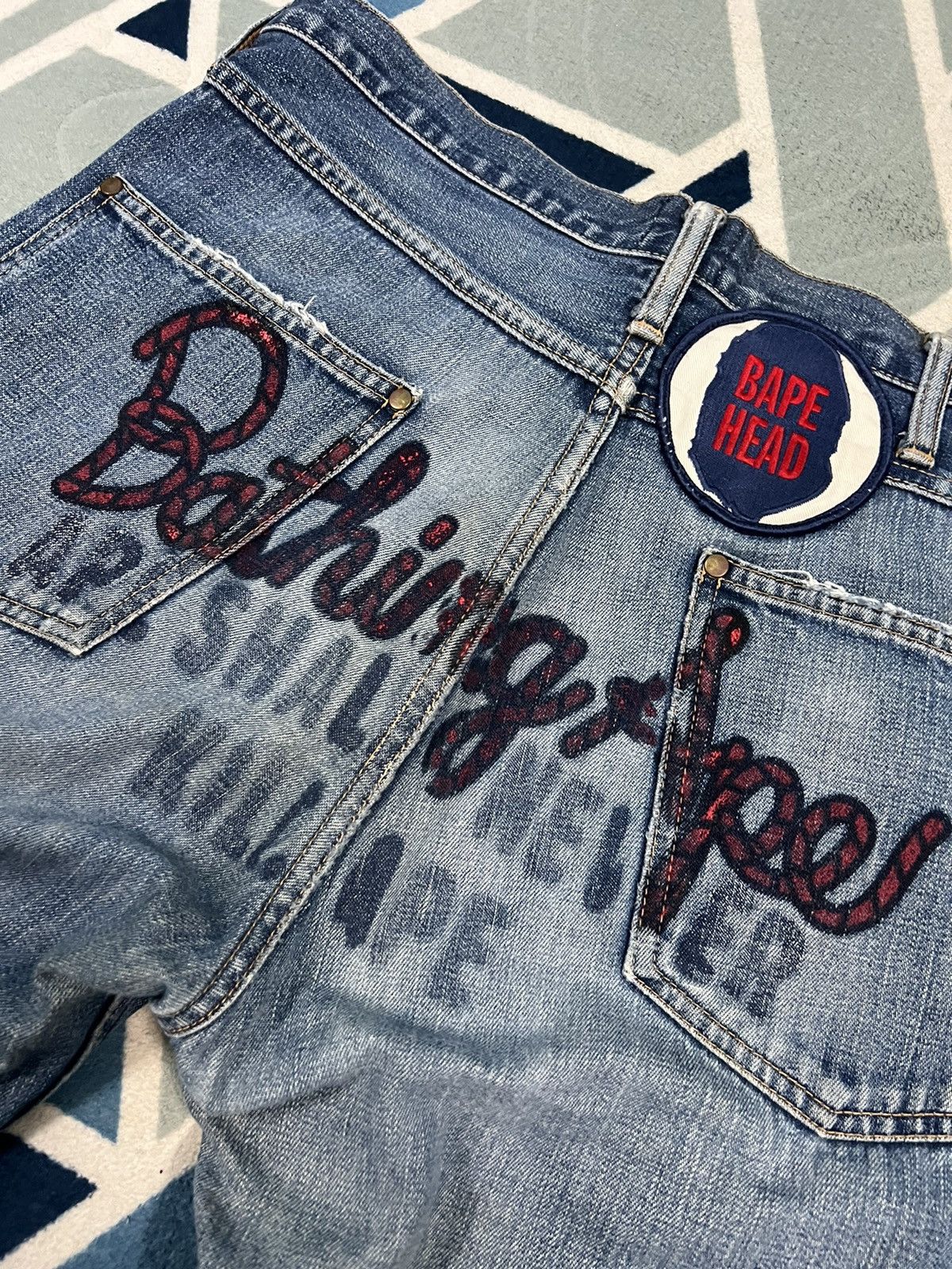 Bape Rare Bape Distressed Denim/Jeans Ape Shall Never Kill Ape Size US 33 - 10 Thumbnail