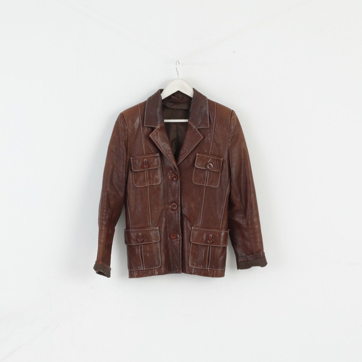 Vintage MONICA Women S/M Jacket Brown Leather Vintage 3811 Size S / US 4 / IT 40 - 2 Thumbnail