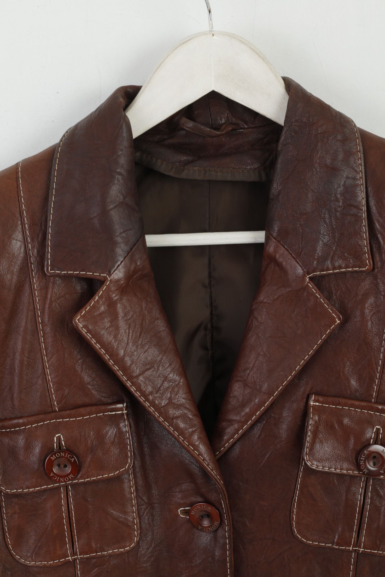Vintage MONICA Women S/M Jacket Brown Leather Vintage 3811 Size S / US 4 / IT 40 - 3 Thumbnail