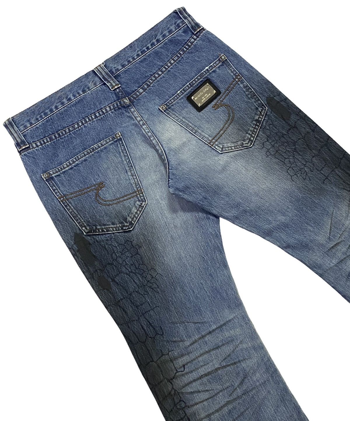 Japanese Brand Flare💃Semantic Design Snake Scales Denim Jeans Size US 34 / EU 50 - 21 Thumbnail