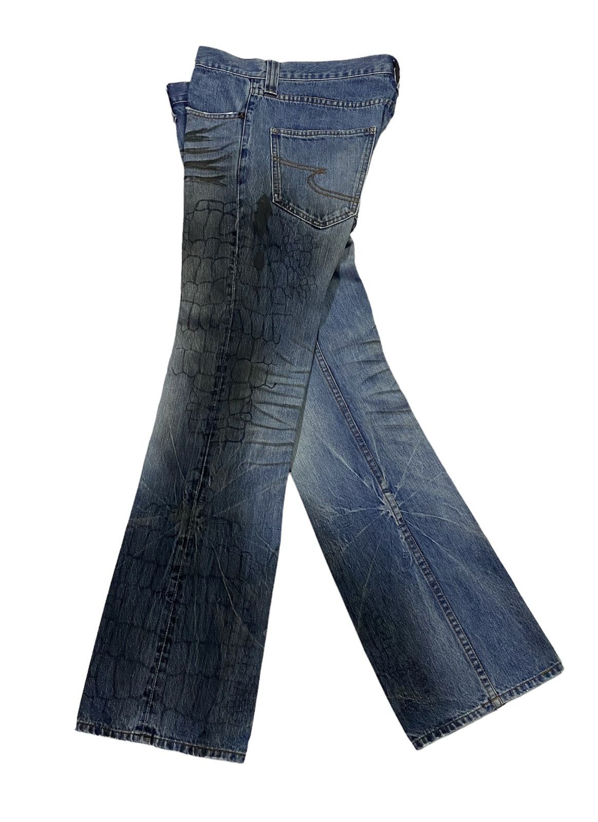 Japanese Brand Flare💃Semantic Design Snake Scales Denim Jeans Size US 34 / EU 50 - 24 Thumbnail