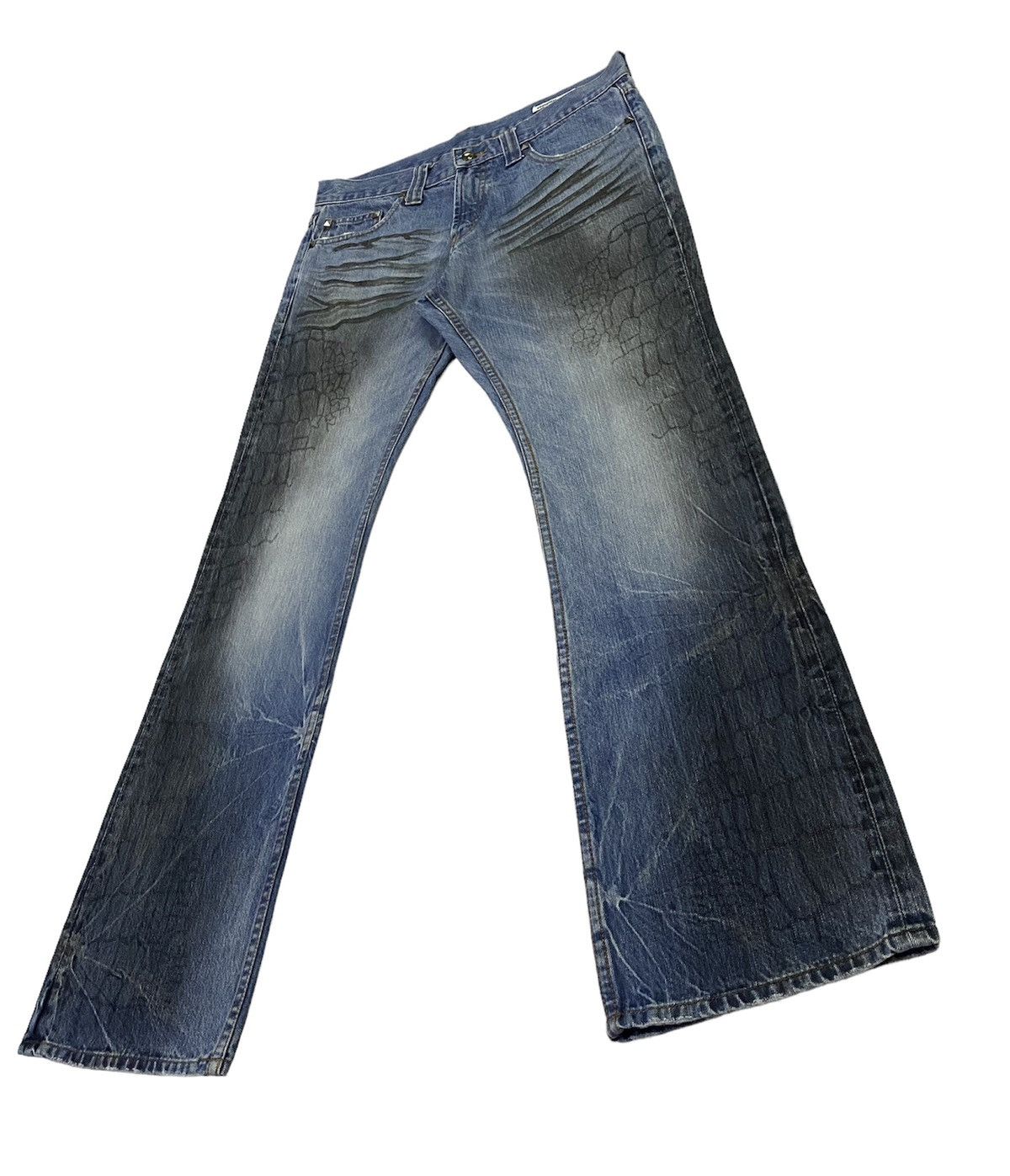 Japanese Brand Flare💃Semantic Design Snake Scales Denim Jeans Size US 34 / EU 50 - 19 Thumbnail