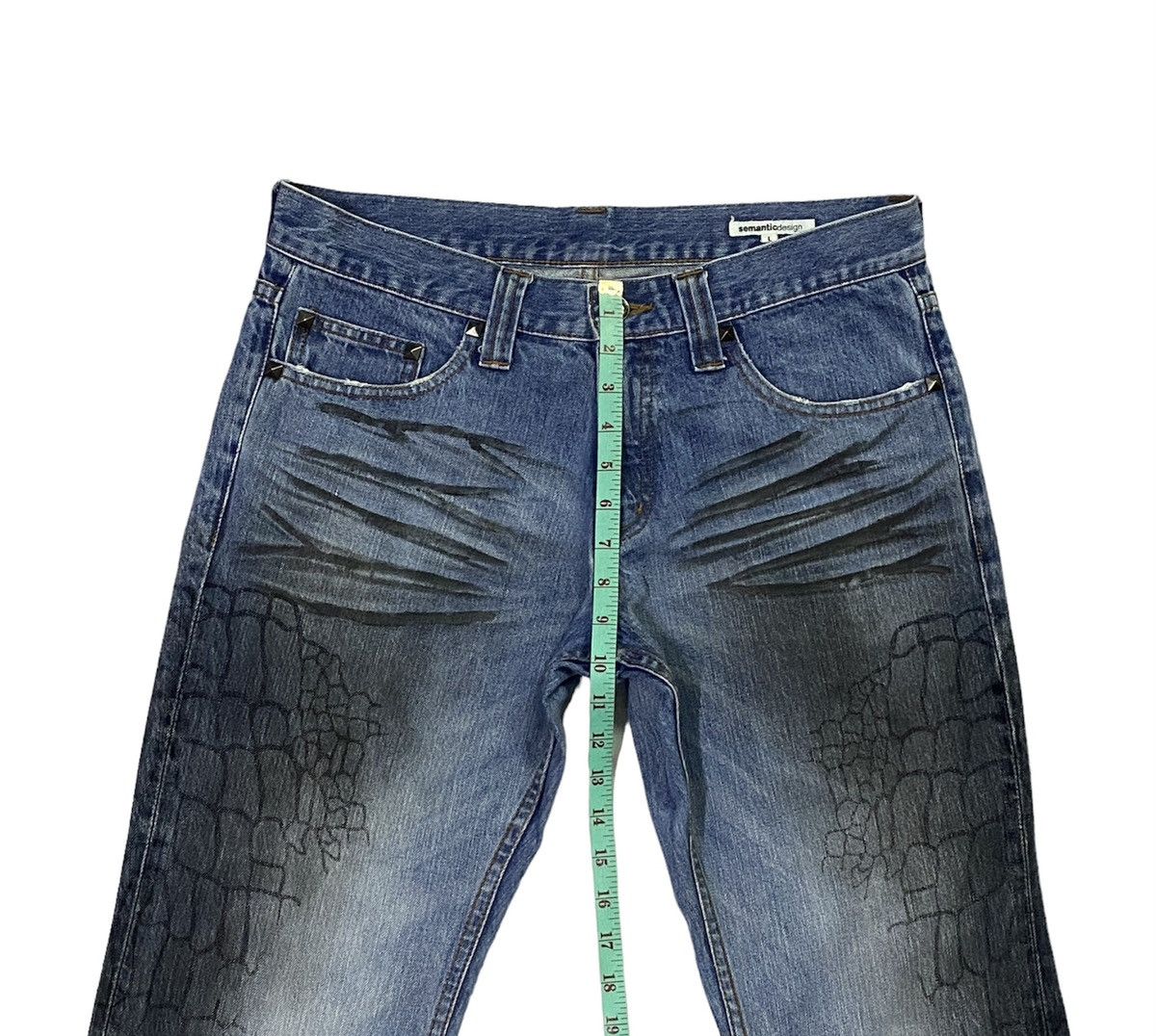 Japanese Brand Flare💃Semantic Design Snake Scales Denim Jeans Size US 34 / EU 50 - 4 Thumbnail