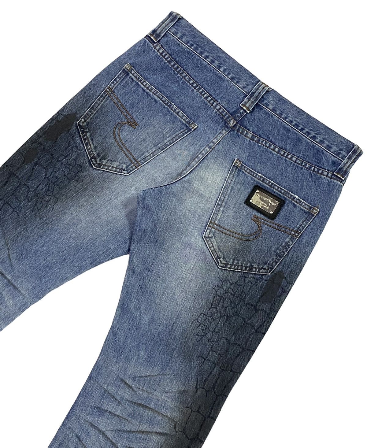 Japanese Brand Flare💃Semantic Design Snake Scales Denim Jeans Size US 34 / EU 50 - 22 Thumbnail