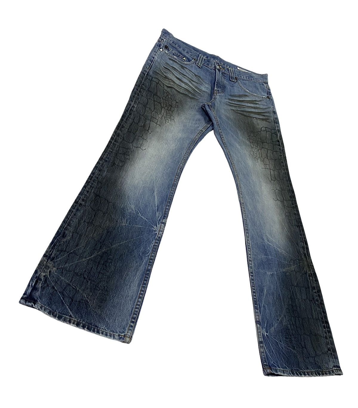 Japanese Brand Flare💃Semantic Design Snake Scales Denim Jeans Size US 34 / EU 50 - 20 Thumbnail