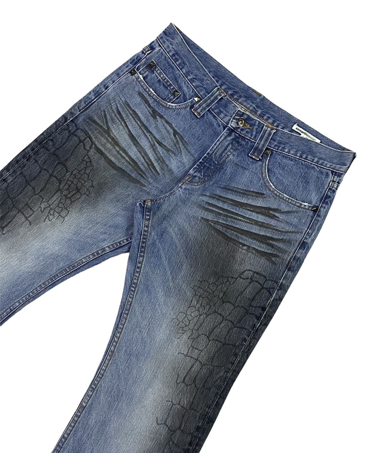 Japanese Brand Flare💃Semantic Design Snake Scales Denim Jeans Size US 34 / EU 50 - 17 Thumbnail