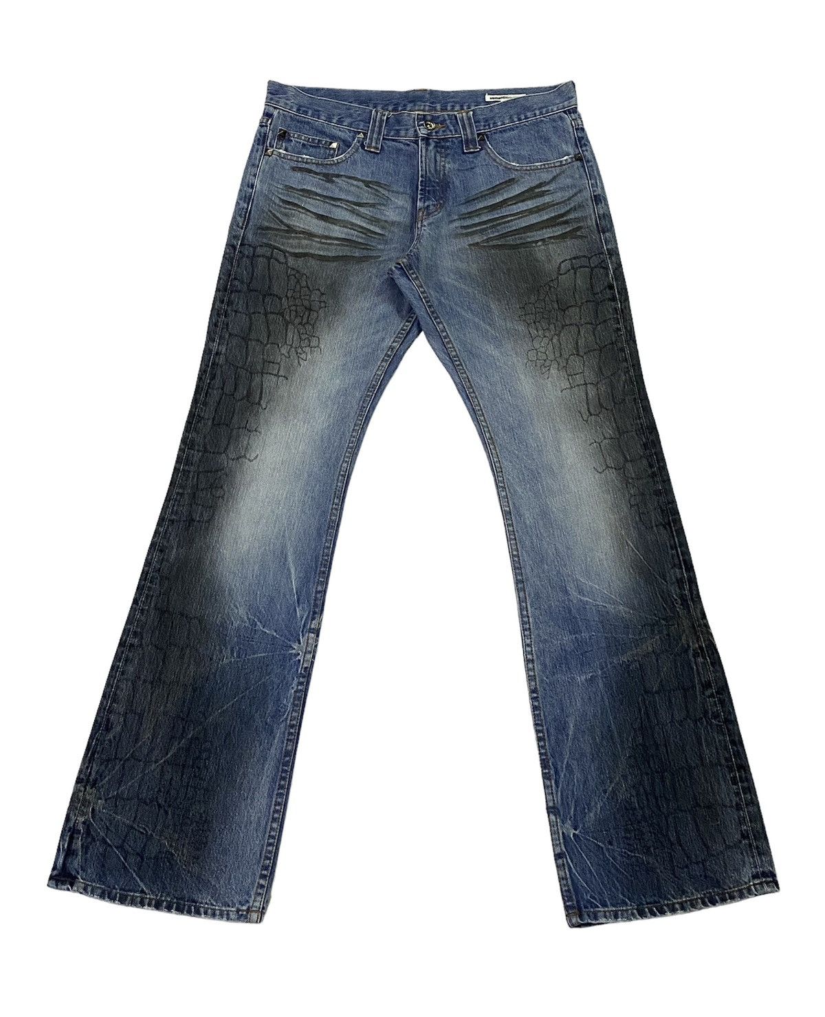 Japanese Brand Flare💃Semantic Design Snake Scales Denim Jeans Size US 34 / EU 50 - 1 Thumbnail