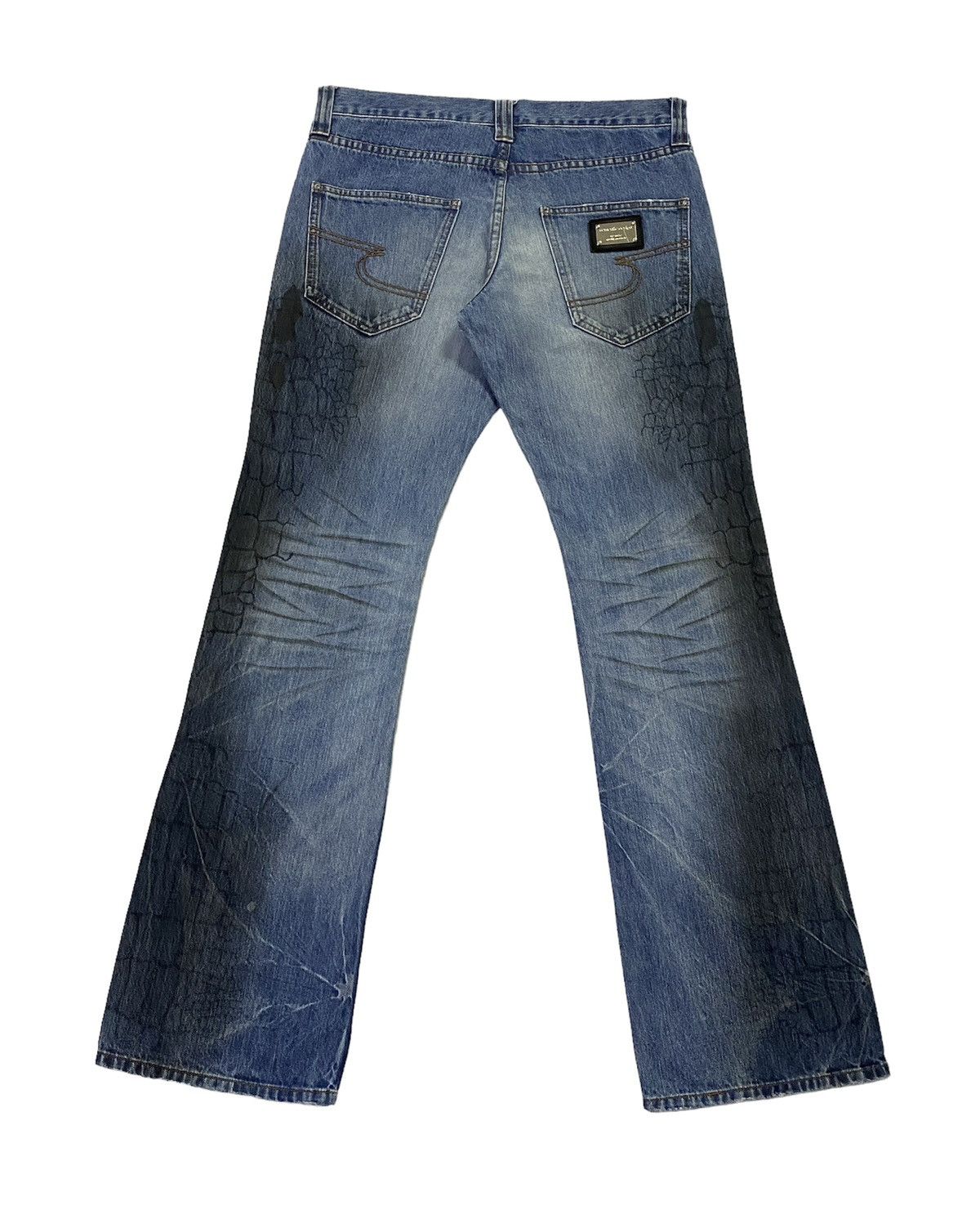 Japanese Brand Flare💃Semantic Design Snake Scales Denim Jeans Size US 34 / EU 50 - 2 Thumbnail