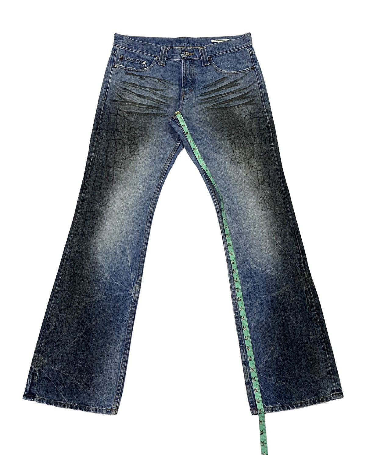 Japanese Brand Flare💃Semantic Design Snake Scales Denim Jeans Size US 34 / EU 50 - 6 Thumbnail