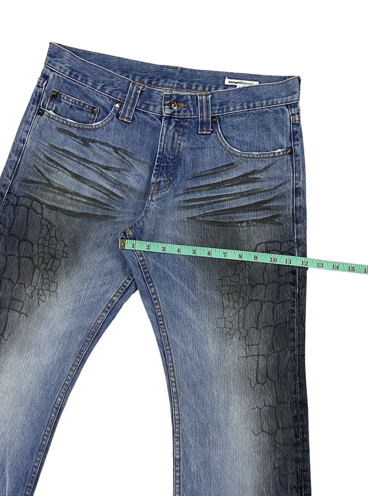 Japanese Brand Flare💃Semantic Design Snake Scales Denim Jeans Size US 34 / EU 50 - 7 Thumbnail