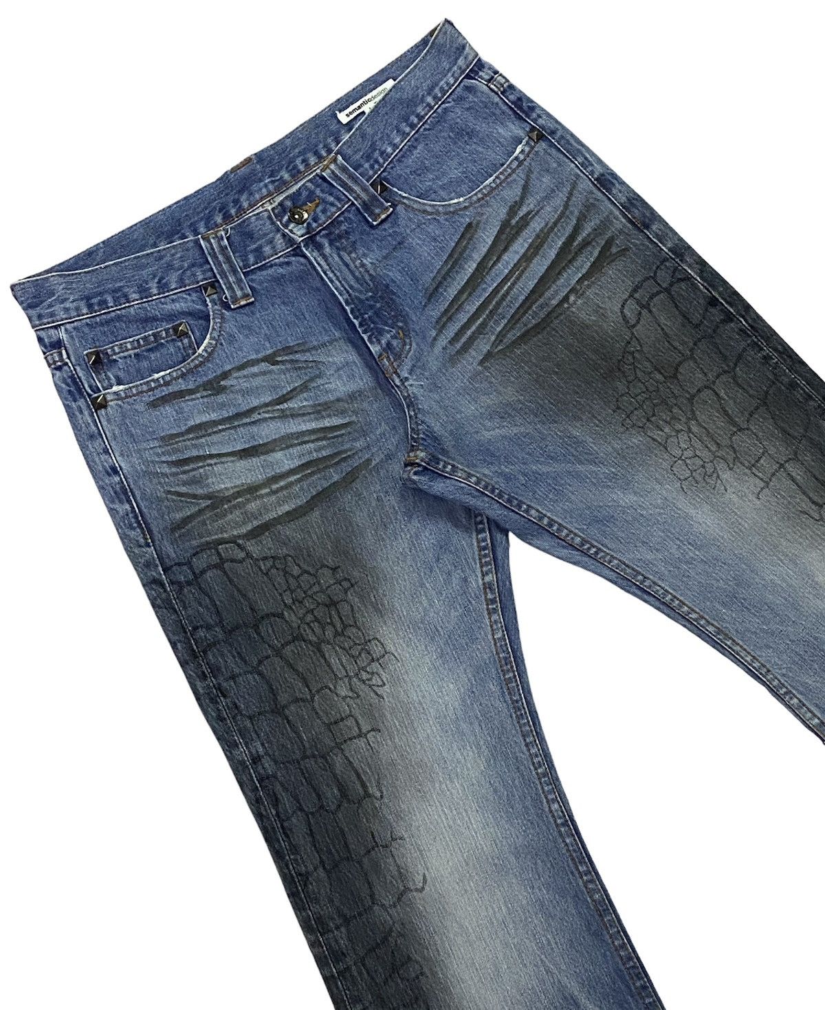 Japanese Brand Flare💃Semantic Design Snake Scales Denim Jeans Size US 34 / EU 50 - 18 Thumbnail