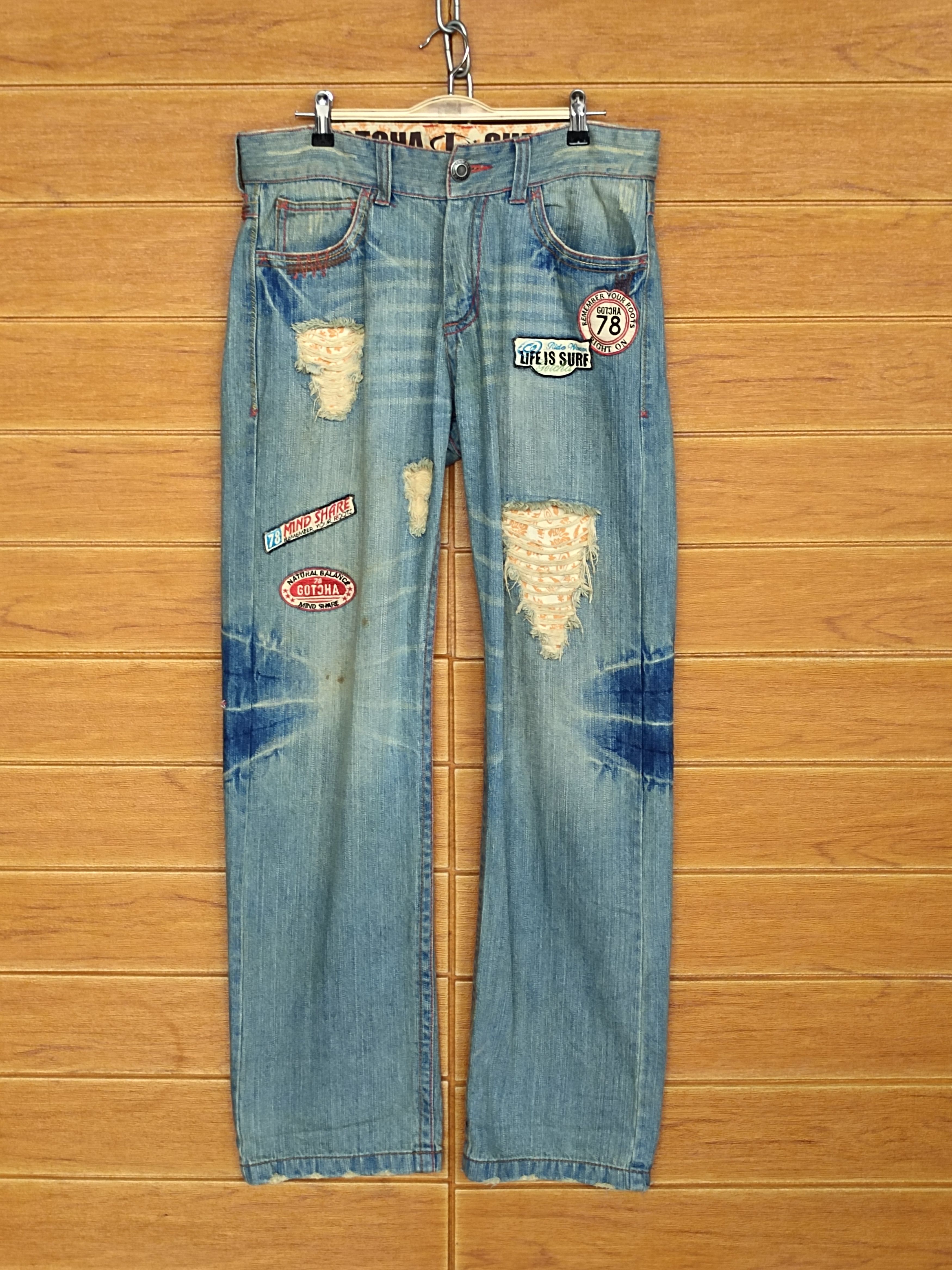 If Six Was Nine GOTCHA SURF Patches Distressed Denim Jeans Size US 33 - 11 Thumbnail