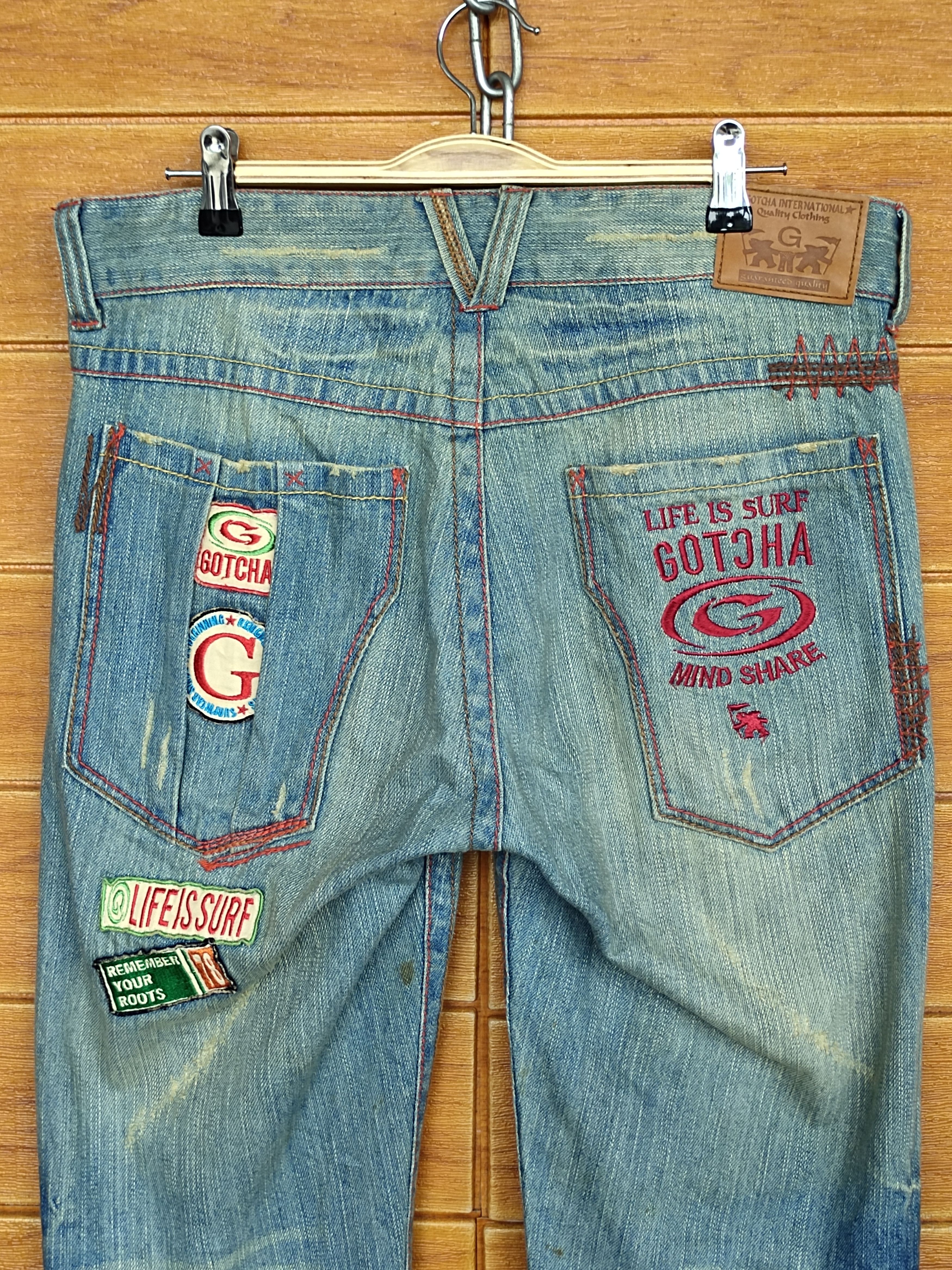 If Six Was Nine GOTCHA SURF Patches Distressed Denim Jeans Size US 33 - 2 Thumbnail