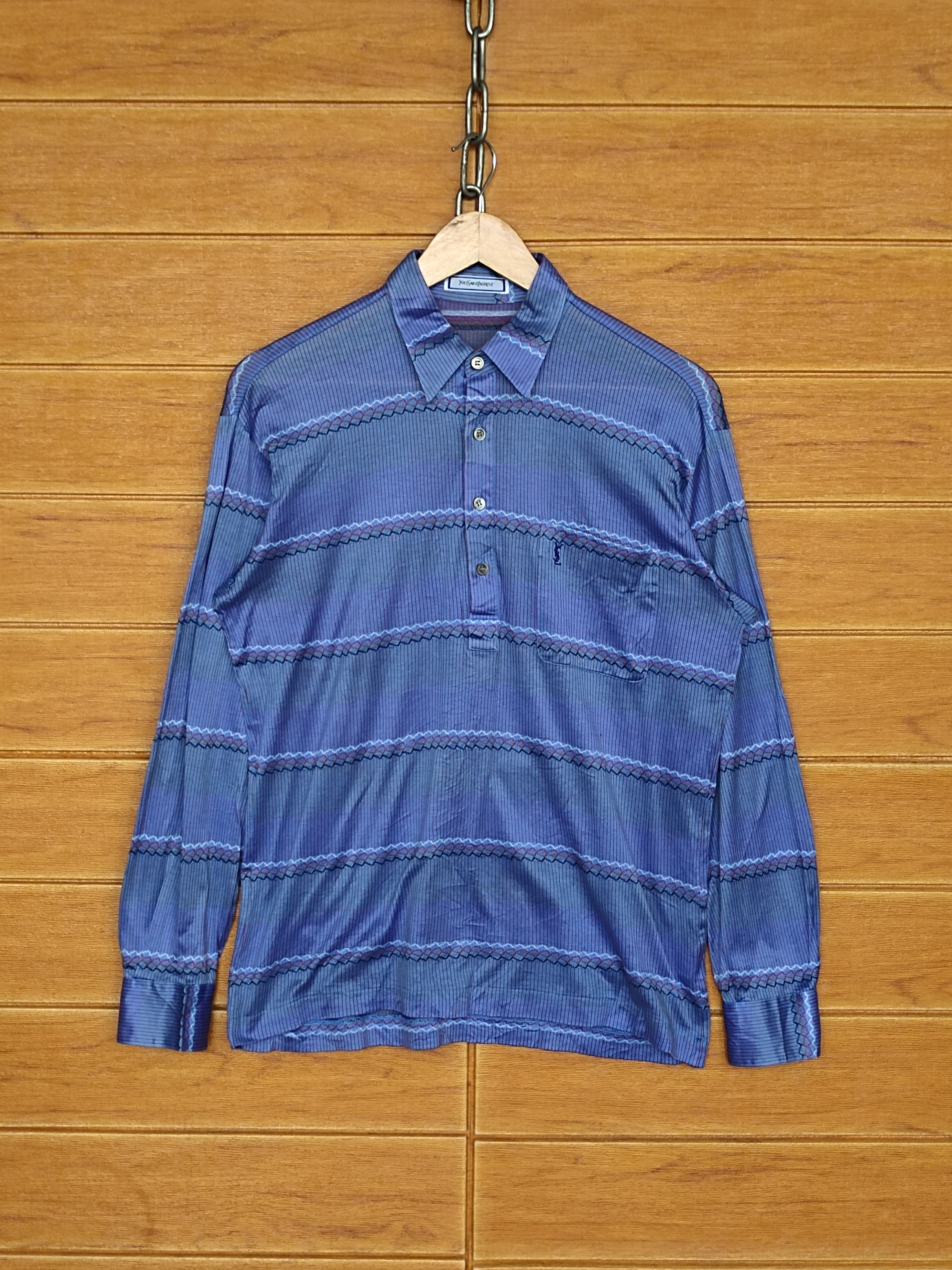 Yves Saint Laurent YVESSANTLAURENT YSL Striped Design Longsleeve Polo Shirt Size US M / EU 48-50 / 2 - 1 Thumbnail