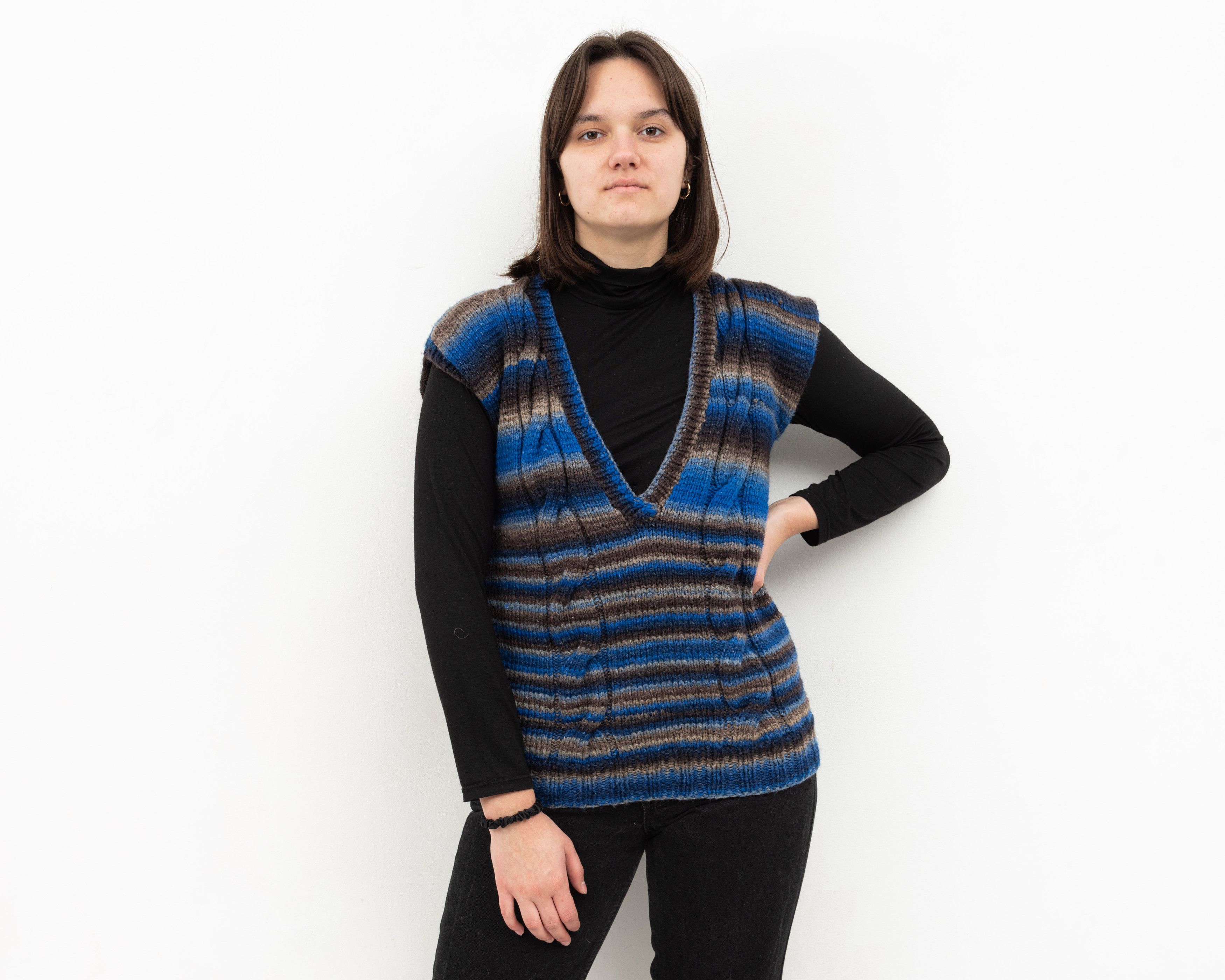 Handmade × Vintage Wool Handmade Pullover Vest Tank V-Neck Gilet Waistcoat Size L / US 10 / IT 46 - 3 Thumbnail