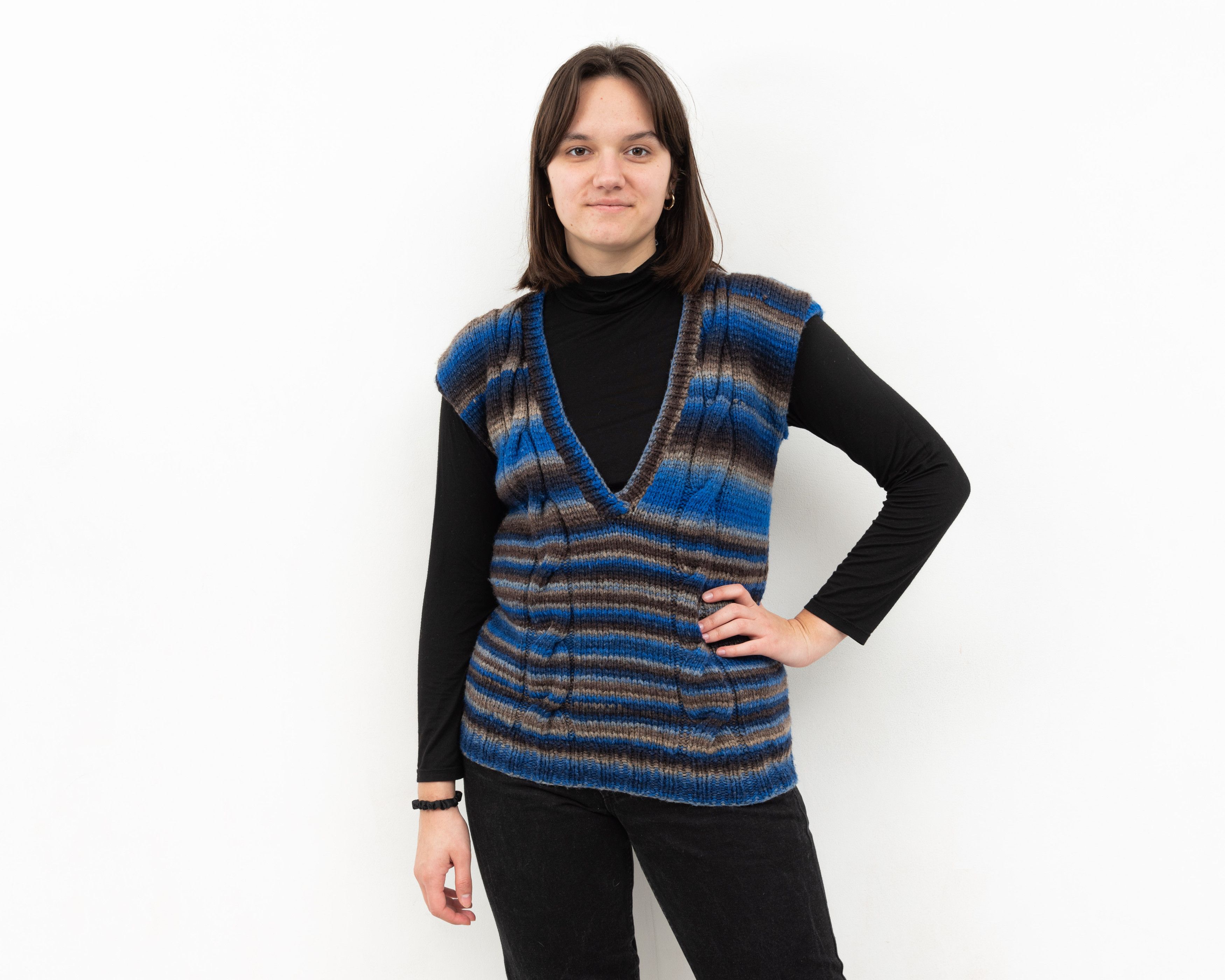 Handmade × Vintage Wool Handmade Pullover Vest Tank V-Neck Gilet Waistcoat Size L / US 10 / IT 46 - 2 Thumbnail
