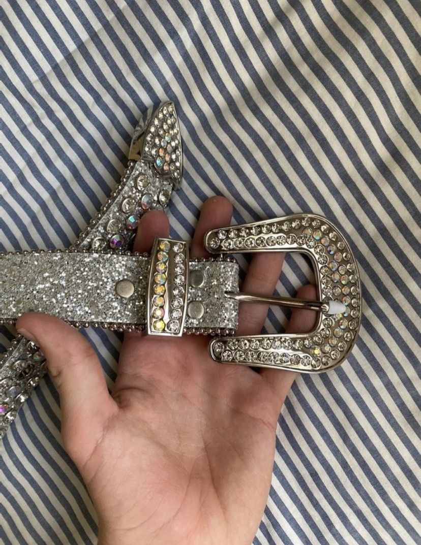 White BB Simon STYLE rhinestone cowboy western belt