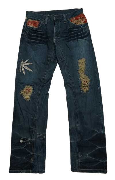 Japanese Brand JAPANESE ARCHIVAL "IN KOKOMO"HEMP PRINT DISTRESSED JEANS Size US 32 / EU 48 - 1 Thumbnail