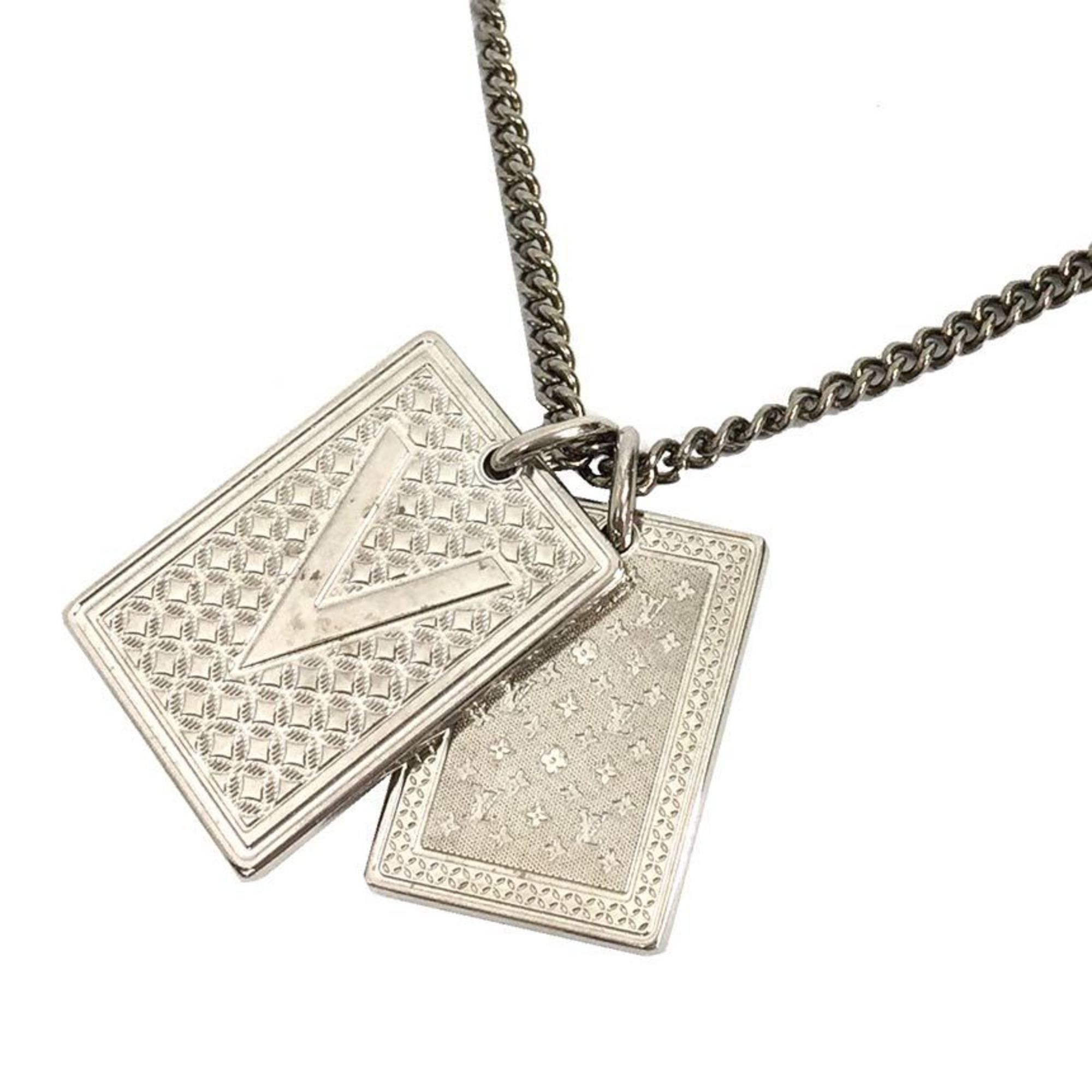 Louis Vuitton Collier Plaques Gambling Necklace M62678 Silver Men's Women's