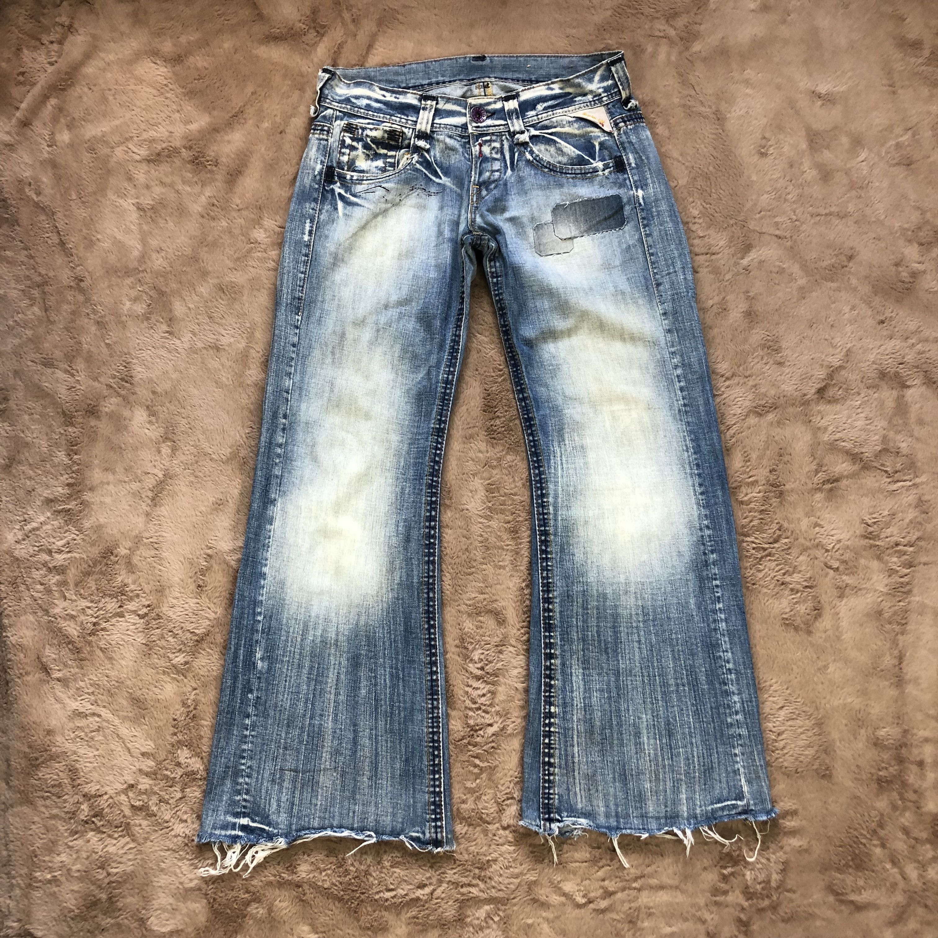 image of Distressed Denim x Replay Trashed Replay Distressed Washed Flare Jeans 5515-194 in Washed Denim, Wo
