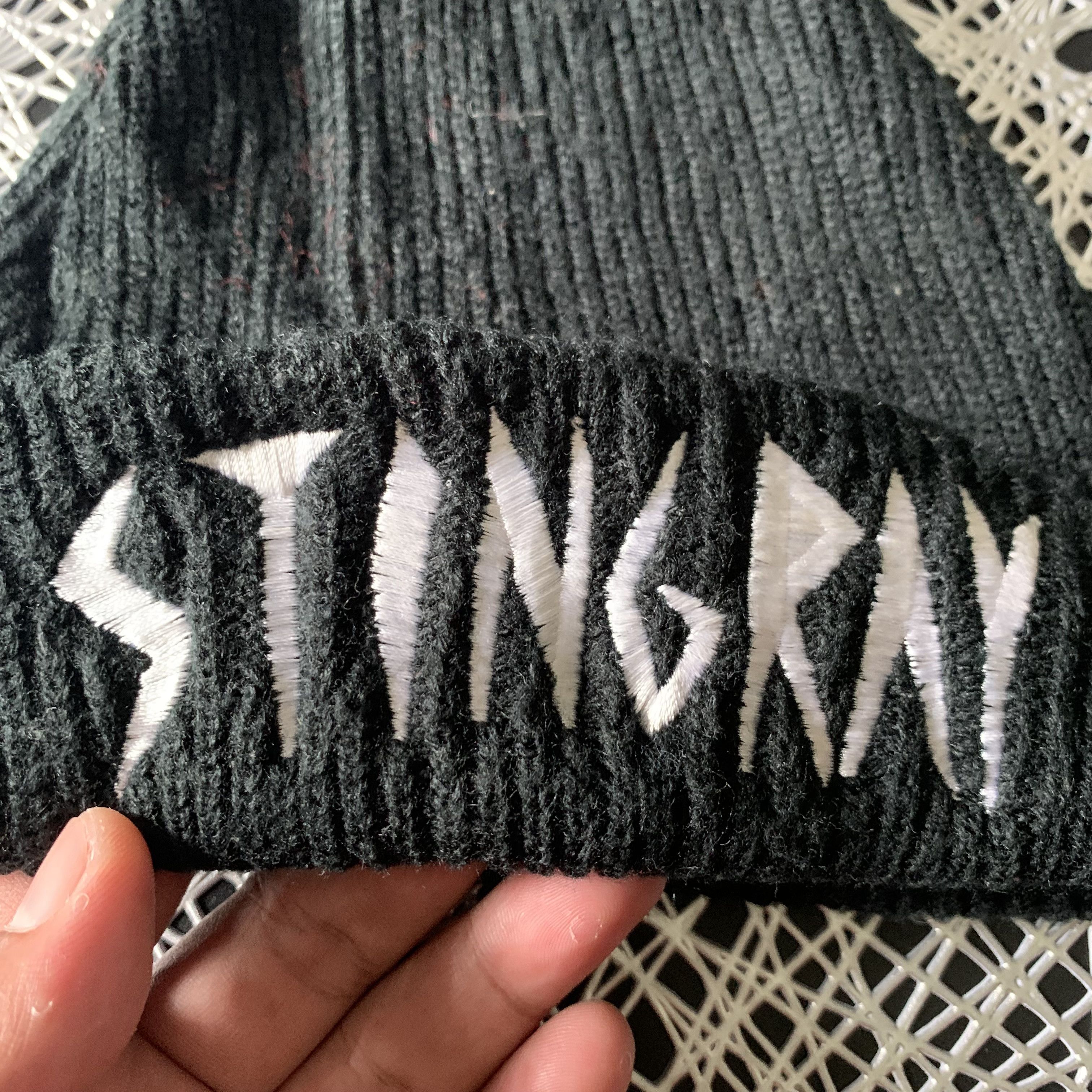 Japanese Brand STINGRAY Embroidery Big Logo Black Beanie #159-G Size ONE SIZE - 2 Thumbnail