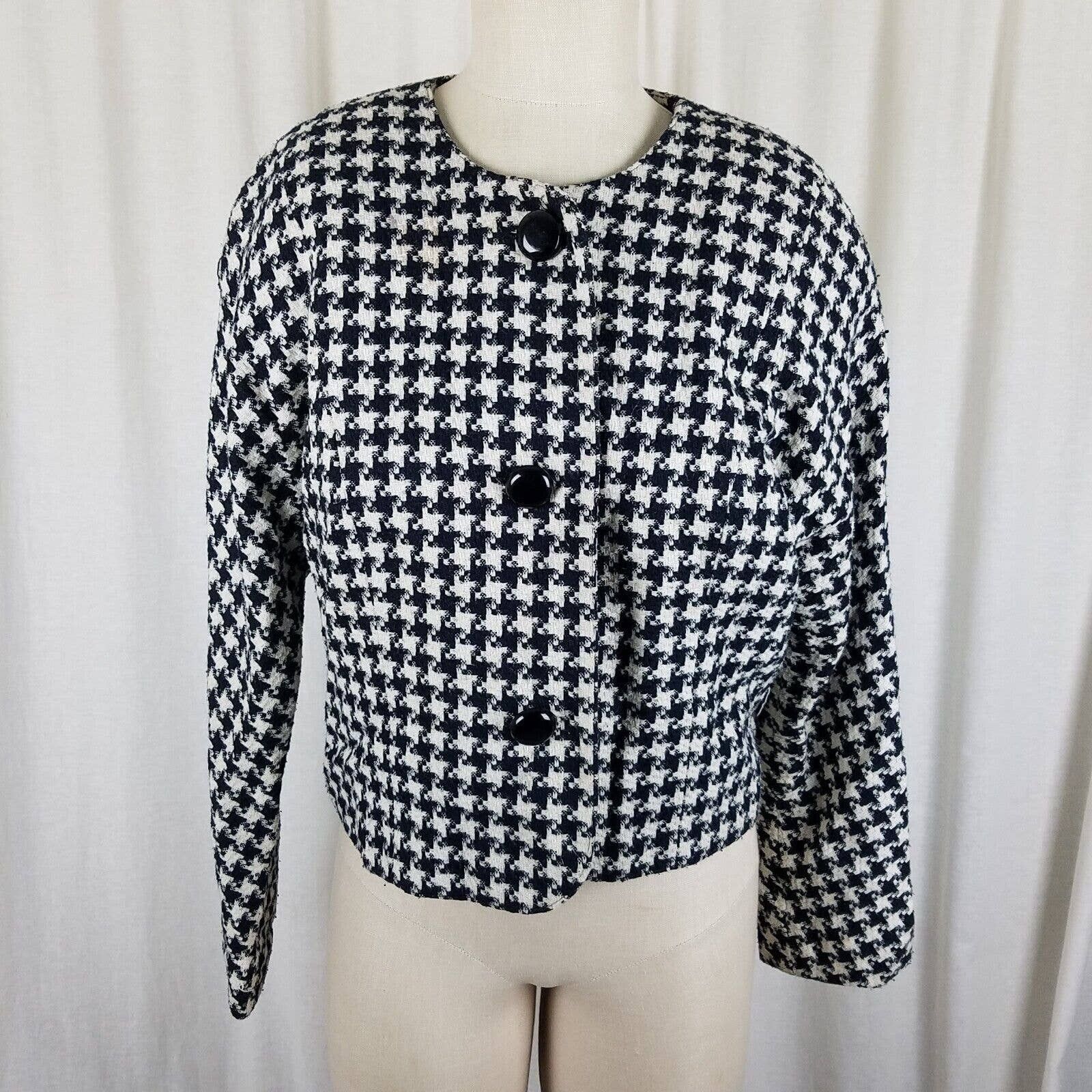 Mister Leonard Large Houndstooth Tweed Cropped Jacket Wool