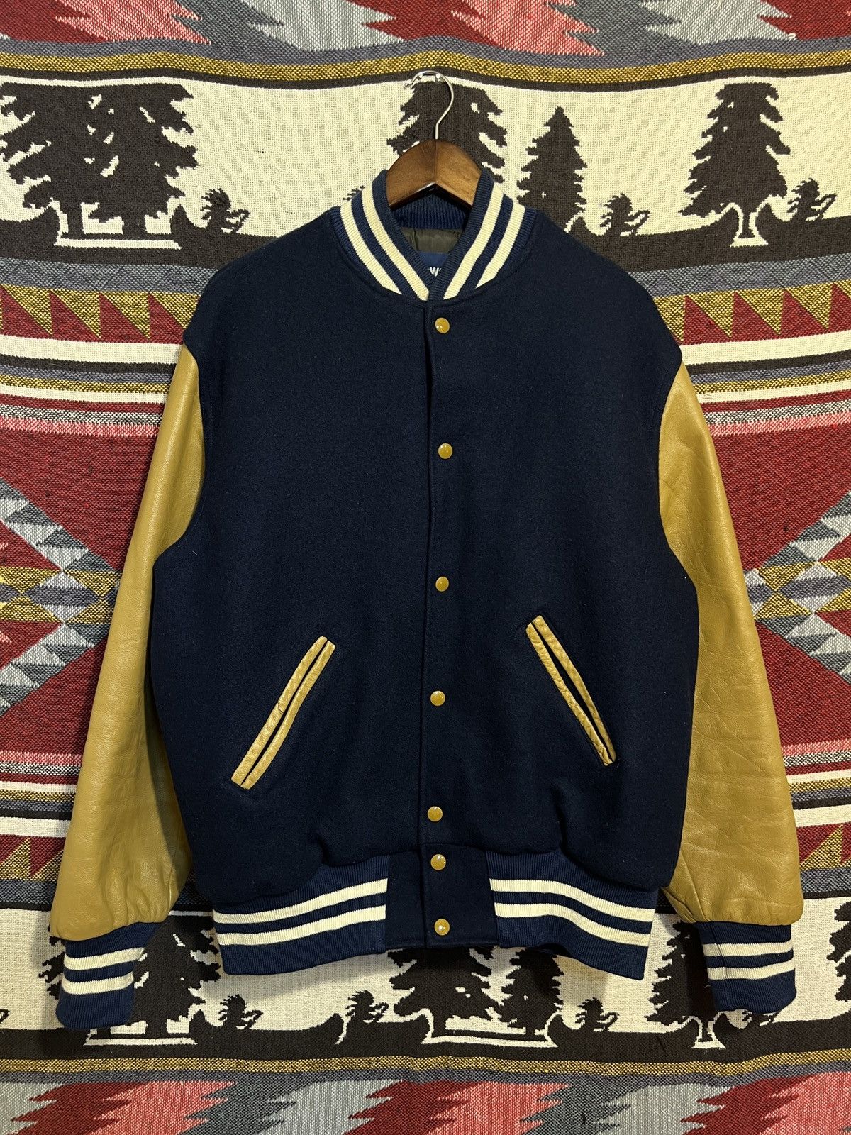 Veste Universitaire (Letterman) Vintage Holloway - Taille L - Laine Bleue - Style Années 80 - Occasion Très Bon état