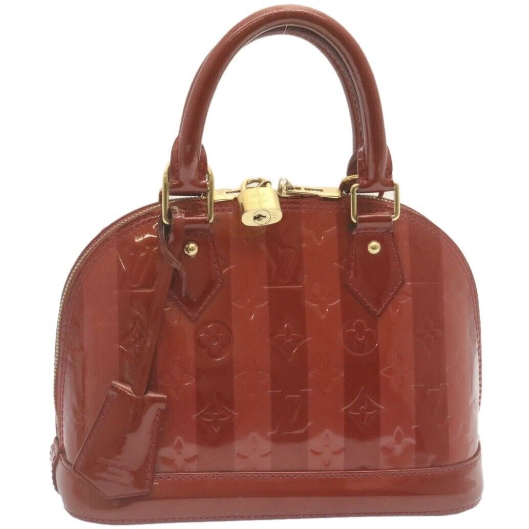 Louis Vuitton Alma BB Vernis Rayures Hand Bag Red