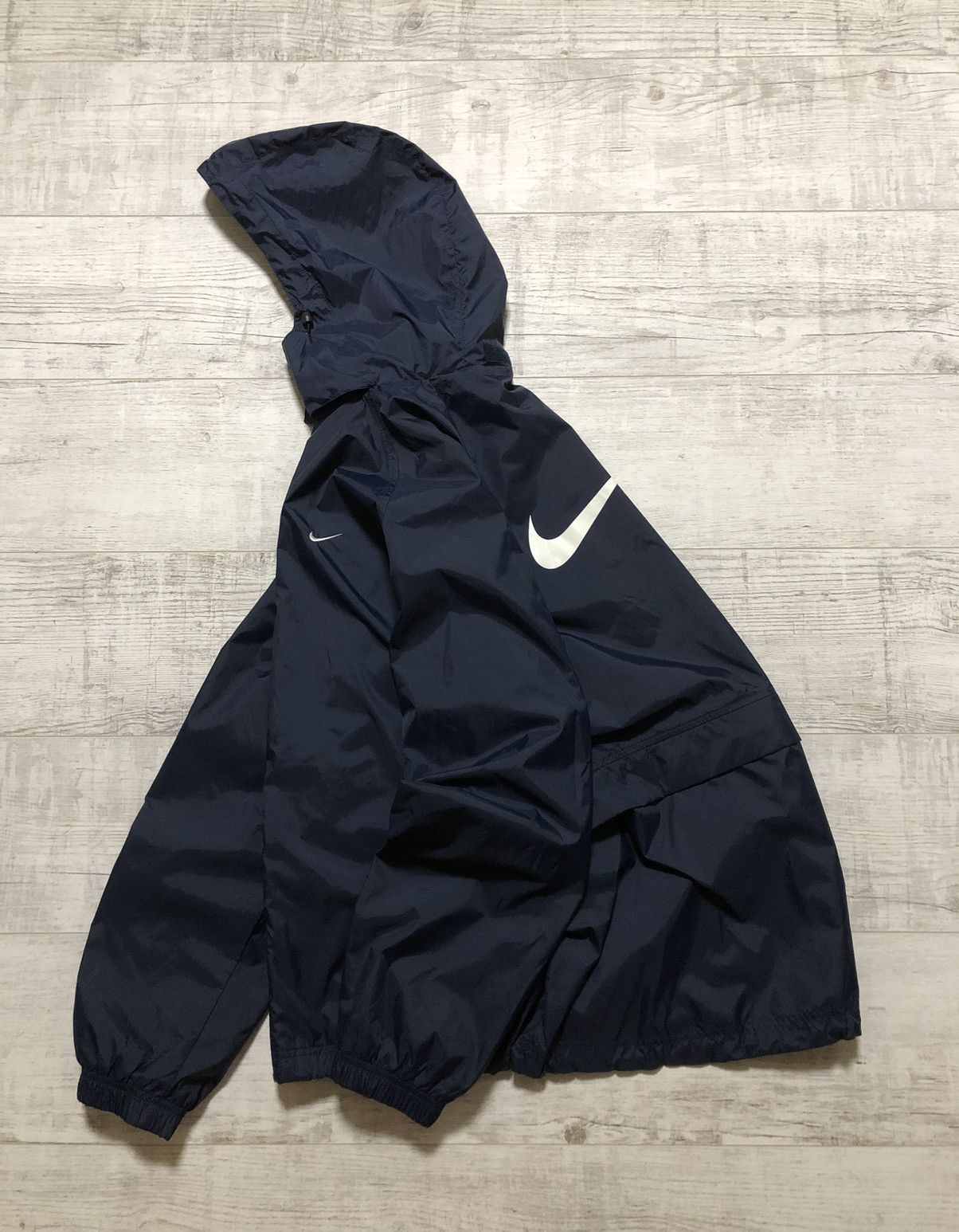 ジャケット・アウター 00s NIKE black nylon teck big logo y2k Y2K Nike Nylon Jacket Windbreaker Black White Stripes Sz