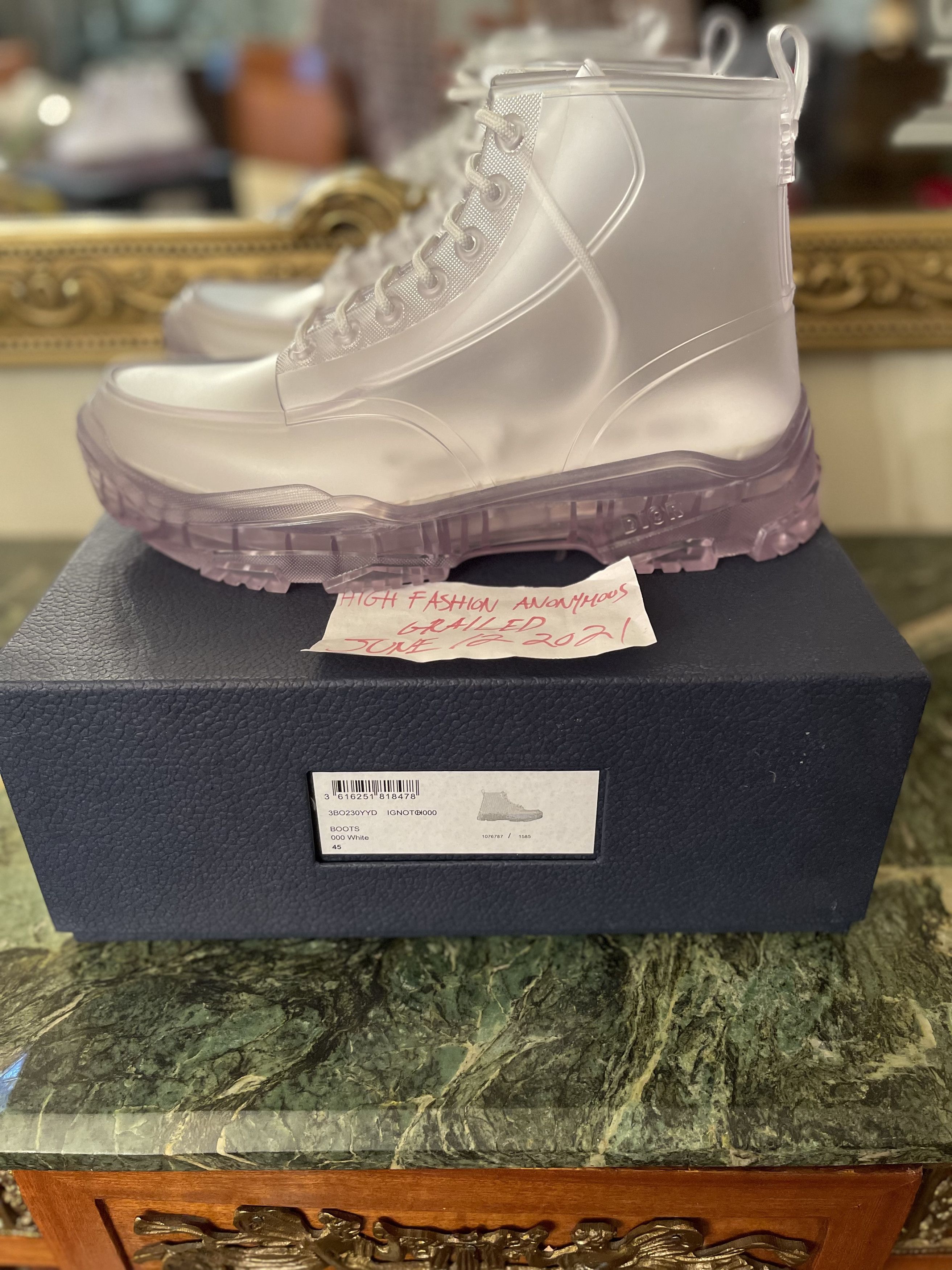 Dior DIOR AND DANIELARSHAM TRANSLUCENTWHITE HIGHTOP RUBBER BOOTS Size US 12 / EU 45 - 19 Thumbnail
