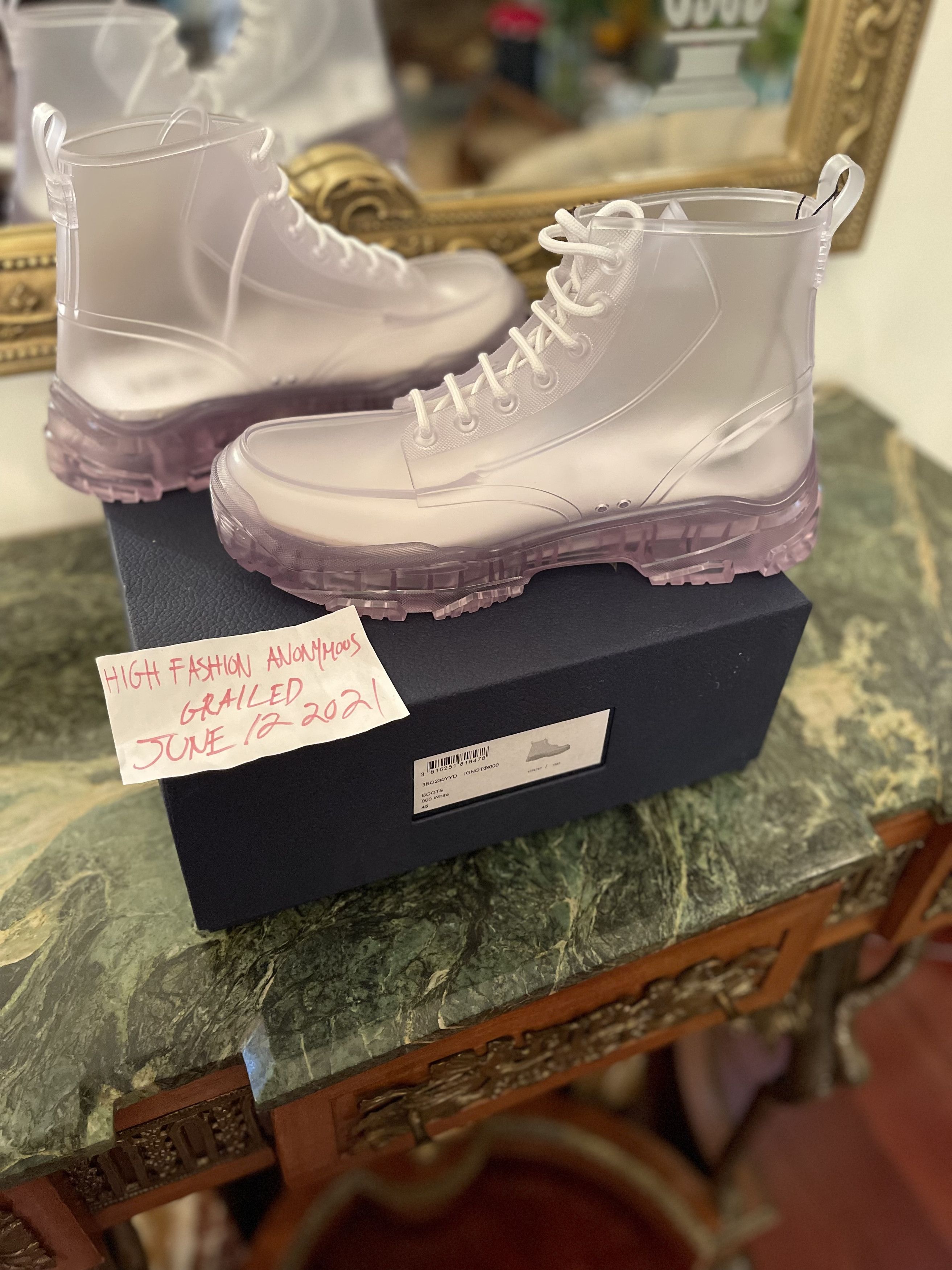 Dior DIOR AND DANIELARSHAM TRANSLUCENTWHITE HIGHTOP RUBBER BOOTS Size US 12 / EU 45 - 23 Thumbnail
