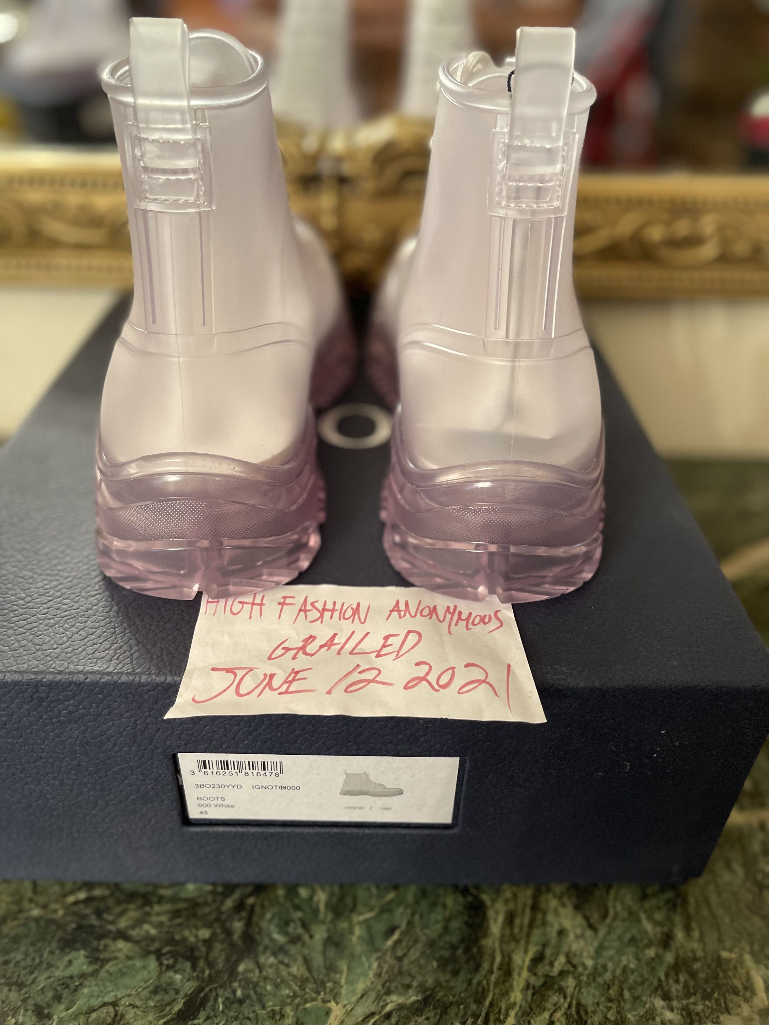 Dior DIOR AND DANIELARSHAM TRANSLUCENTWHITE HIGHTOP RUBBER BOOTS Size US 12 / EU 45 - 20 Thumbnail