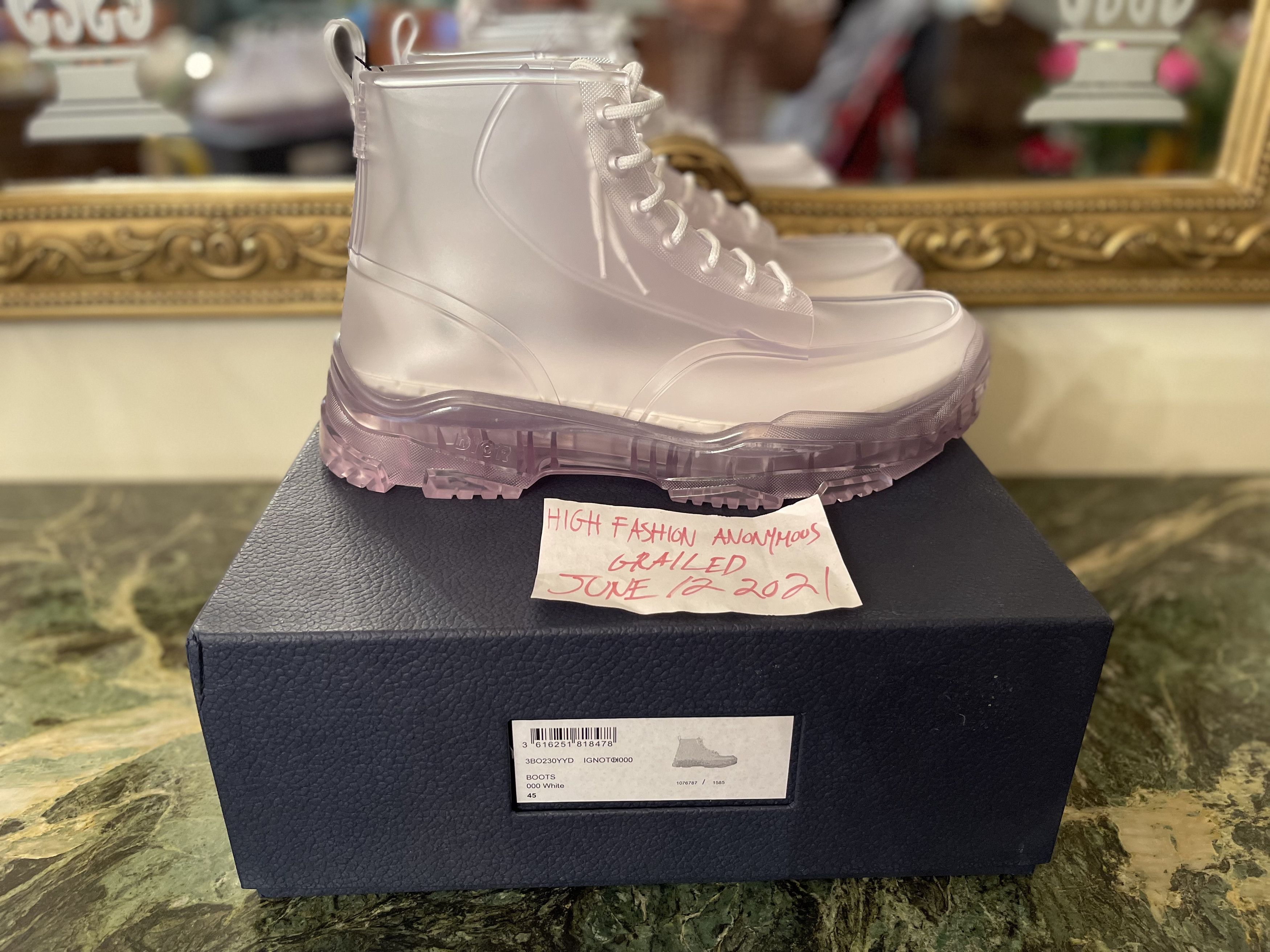 Dior DIOR AND DANIELARSHAM TRANSLUCENTWHITE HIGHTOP RUBBER BOOTS Size US 12 / EU 45 - 18 Thumbnail