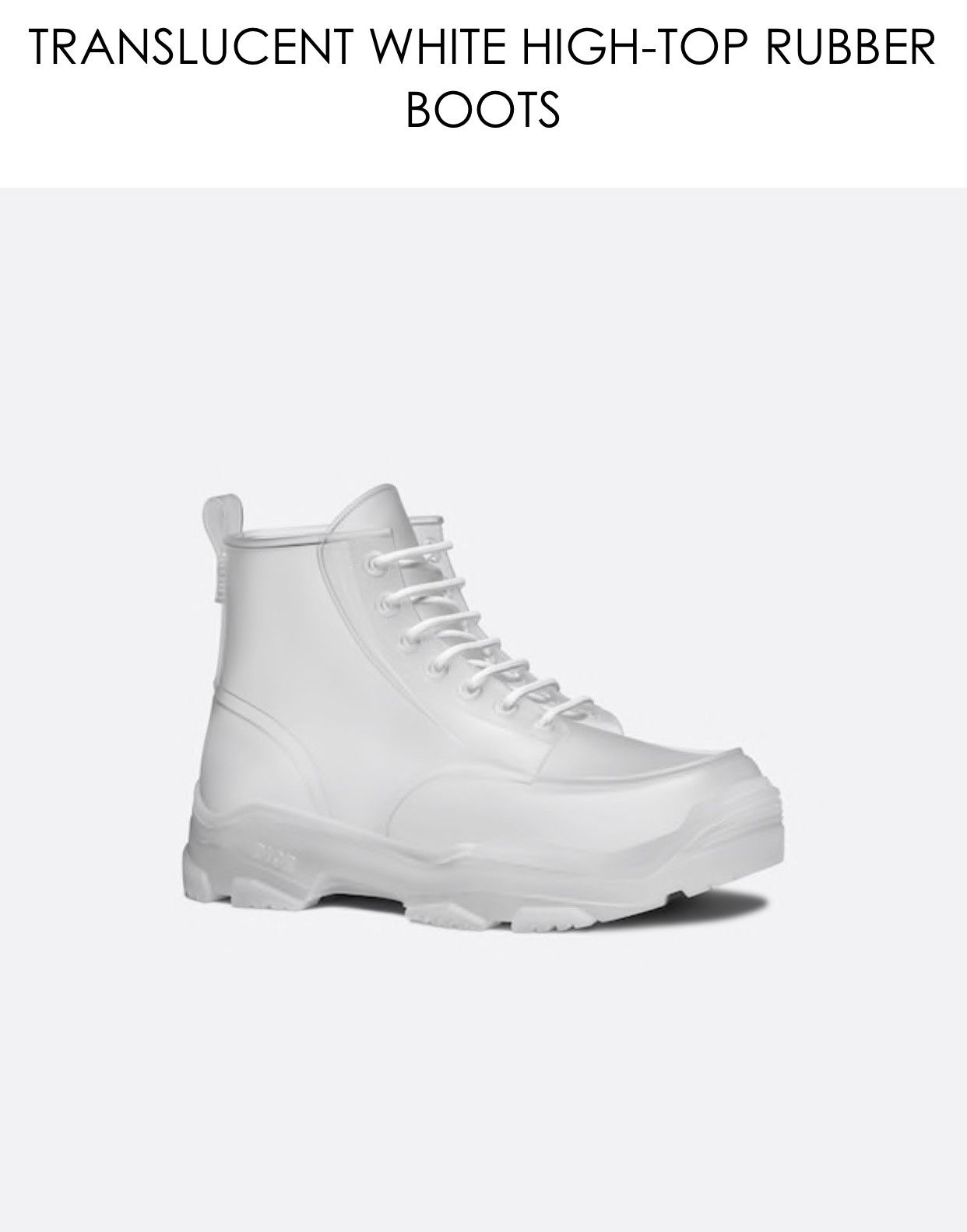 Dior DIOR AND DANIELARSHAM TRANSLUCENTWHITE HIGHTOP RUBBER BOOTS Size US 12 / EU 45 - 1 Thumbnail