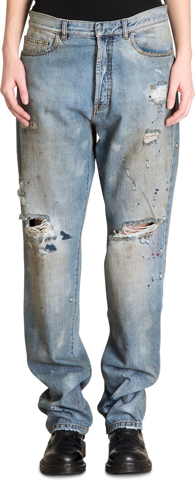 Pre-owned Faith Connexion Distressed And Color Splash Oversize Jeans In Blue