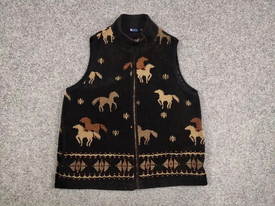 Other Vintage 90's All dark Print Zip Fleece Vest Jacket Size US M / EU 48-50 / 2 - 2 Thumbnail