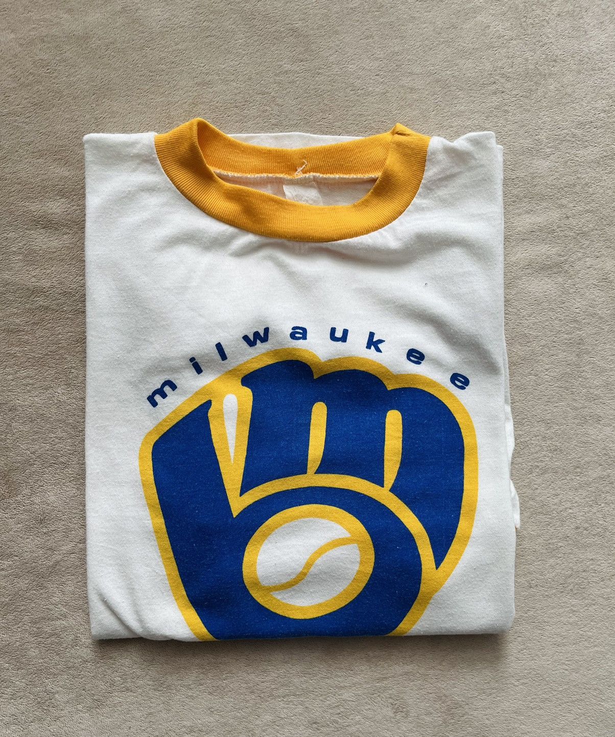 Vintage Milwaukee Brewers T Shirt Single Stitch Ringer Tee USA MLB 80s Large