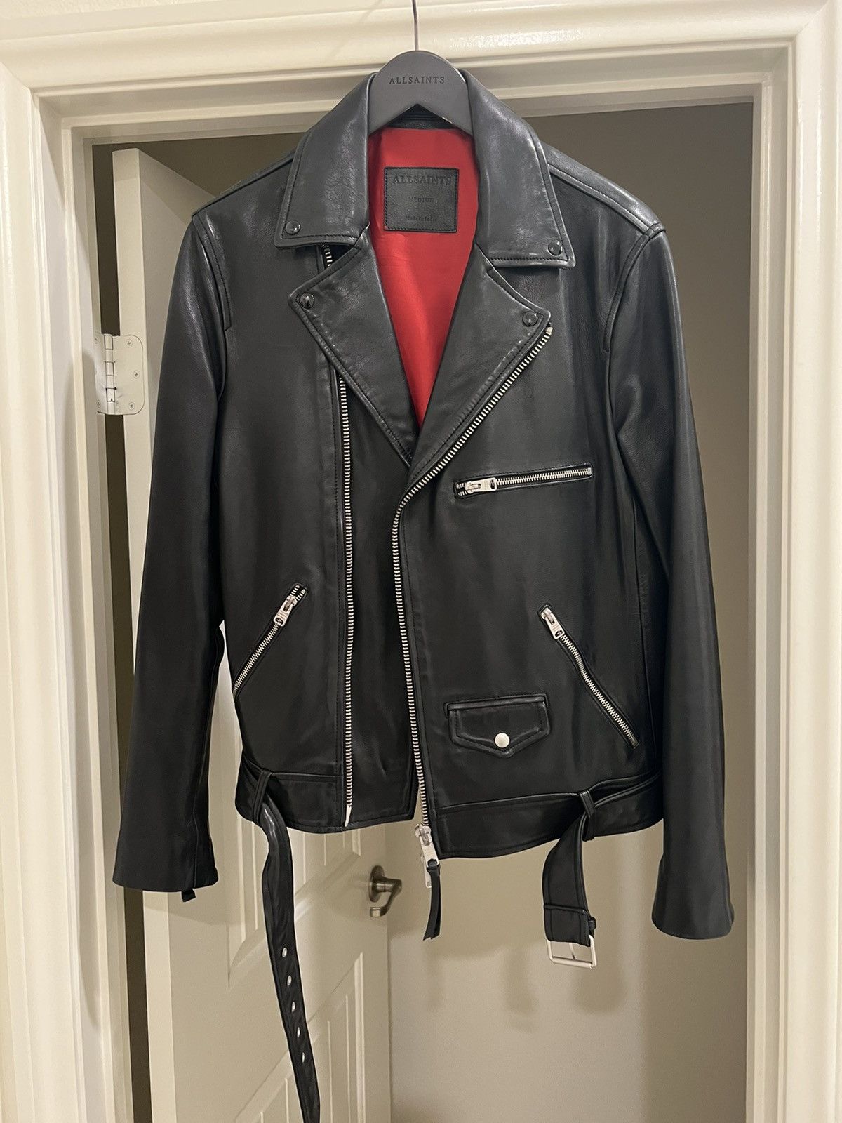 All saints leather jacket red clearance lining