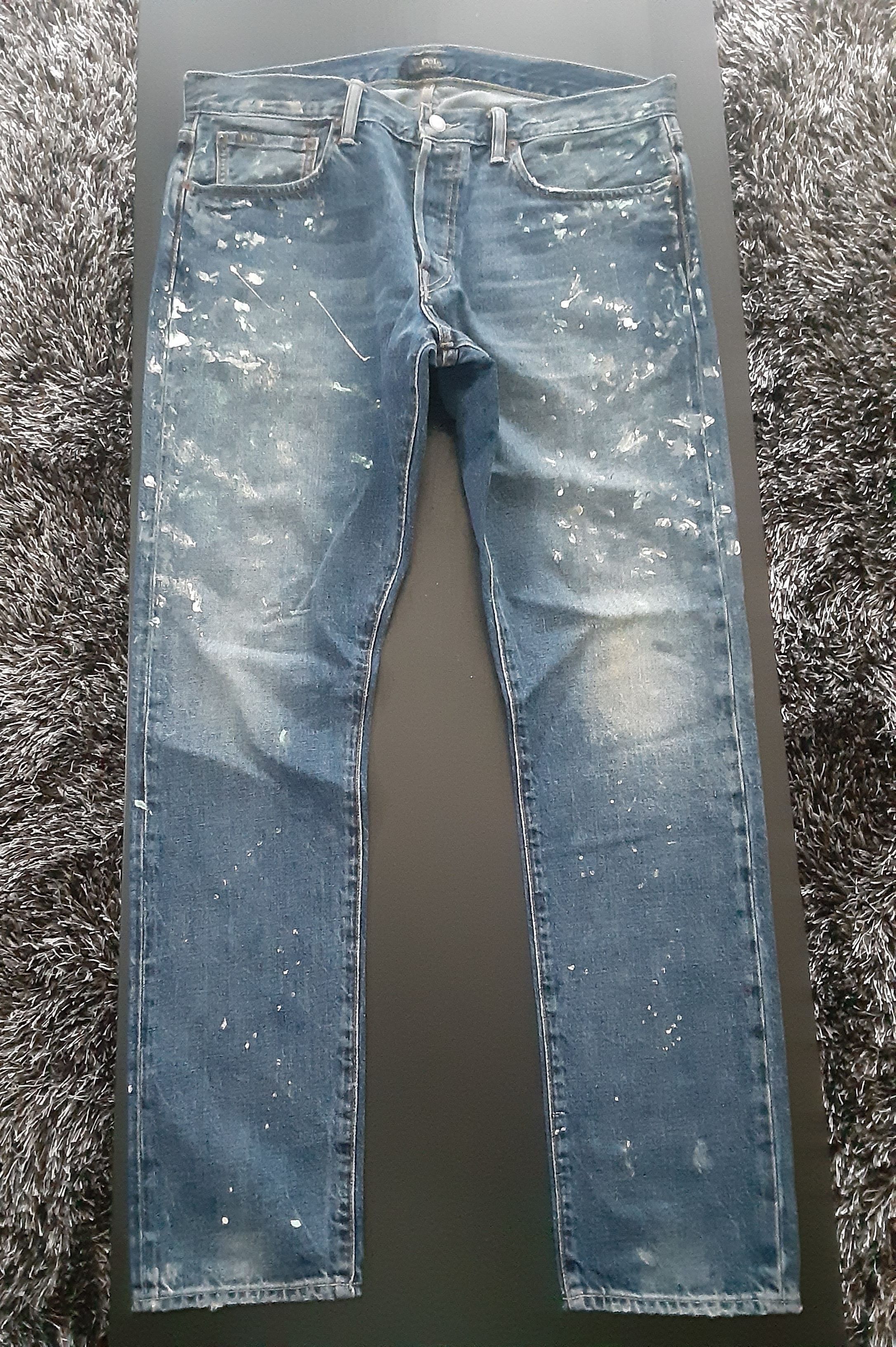 Polo Ralph Lauren Men's Paint Splatter Denim Trucker Jacket Blue Size Large