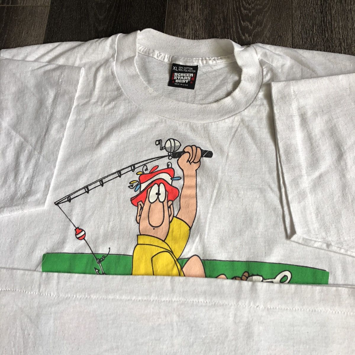 Vintage Vintage 1990s Mr Fisherman Cartoon Parody Graphic Logo Tee Size US XL / EU 56 / 4 - 7 Thumbnail