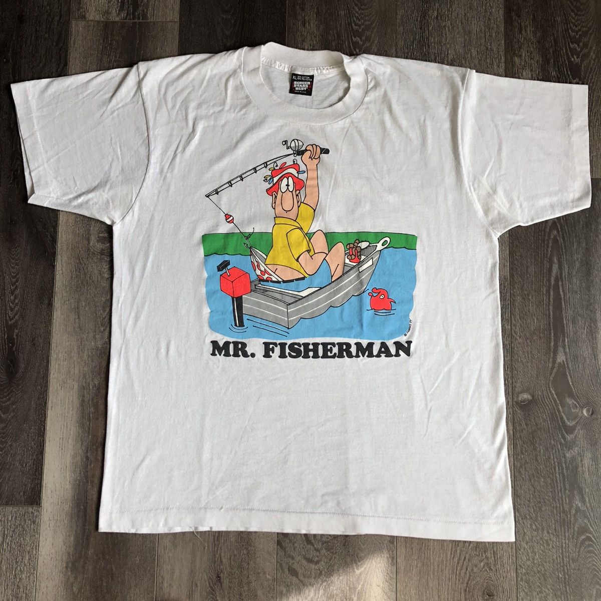 Vintage Vintage 1990s Mr Fisherman Cartoon Parody Graphic Logo Tee Size US XL / EU 56 / 4 - 2 Thumbnail