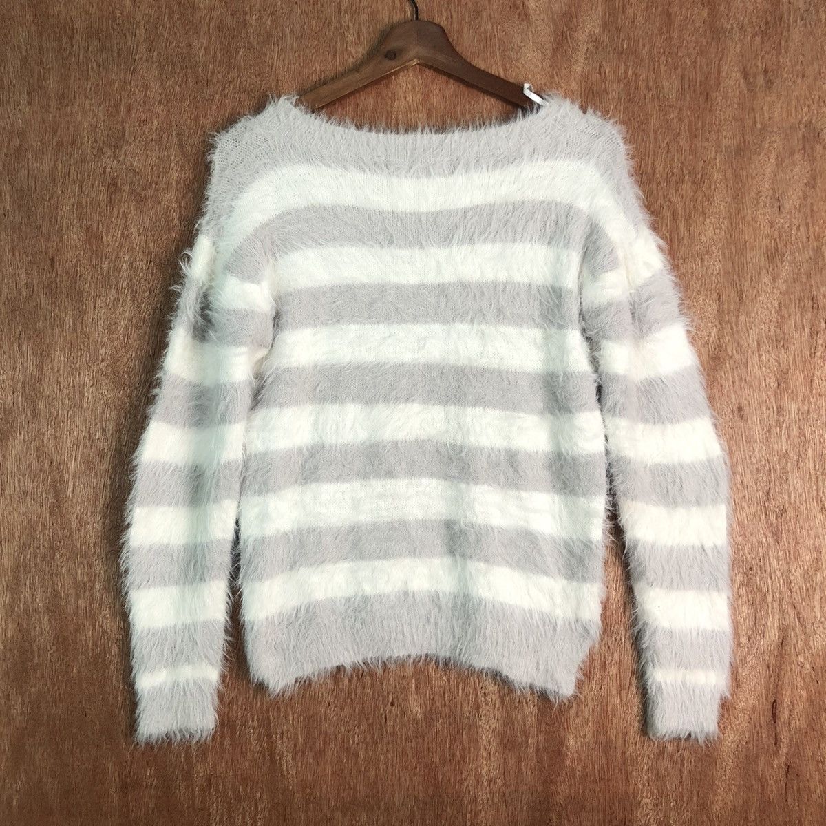 Homespun Knitwear Japan Stripe White Grey Mohair Knitwear Kurt Cobain style Size US M / EU 48-50 / 2 - 9 Thumbnail
